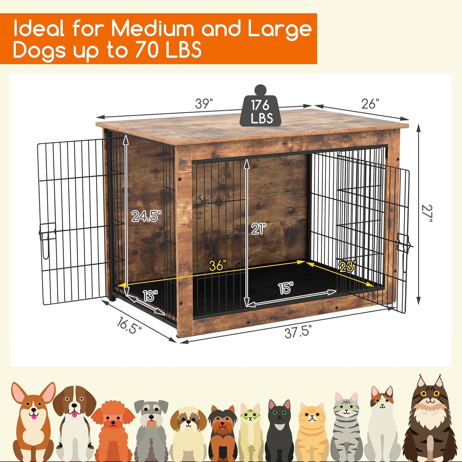 Dog Crate Furniture with Cushion and Double Doors for Small/Medium Dogs-37 Inches Dog Kennels at Gallery Canada