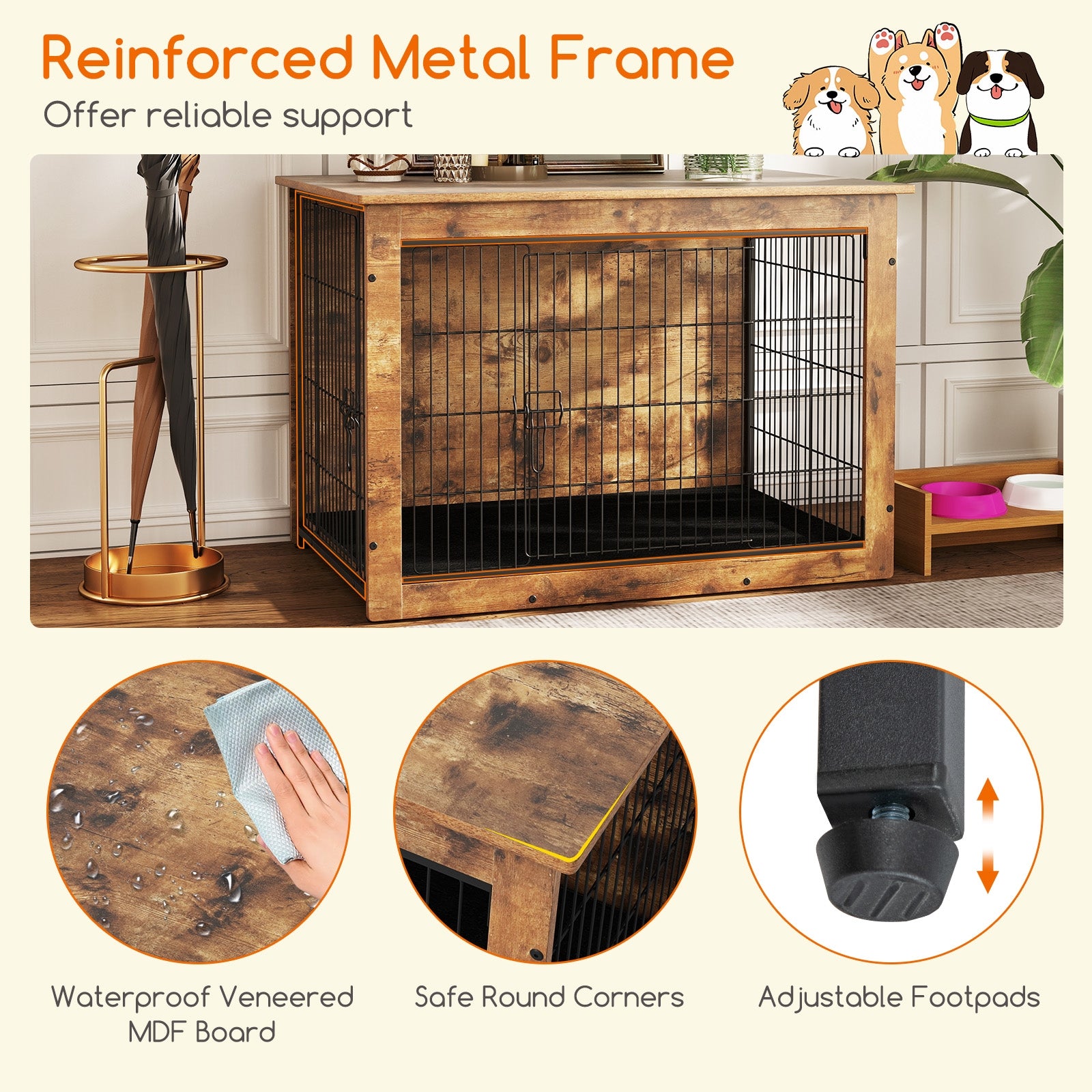 Dog Crate Furniture with Cushion and Double Doors for Small/Medium Dogs-37 Inches Dog Kennels at Gallery Canada