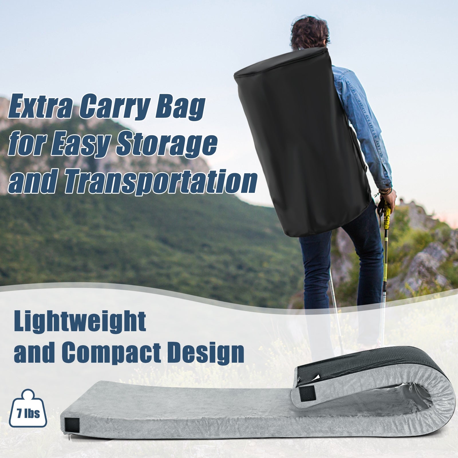 Lightweight Portable Memory Camping Mattress with Carrying Bag, Gray Air Mattresses & Sleeping Bags   at Gallery Canada