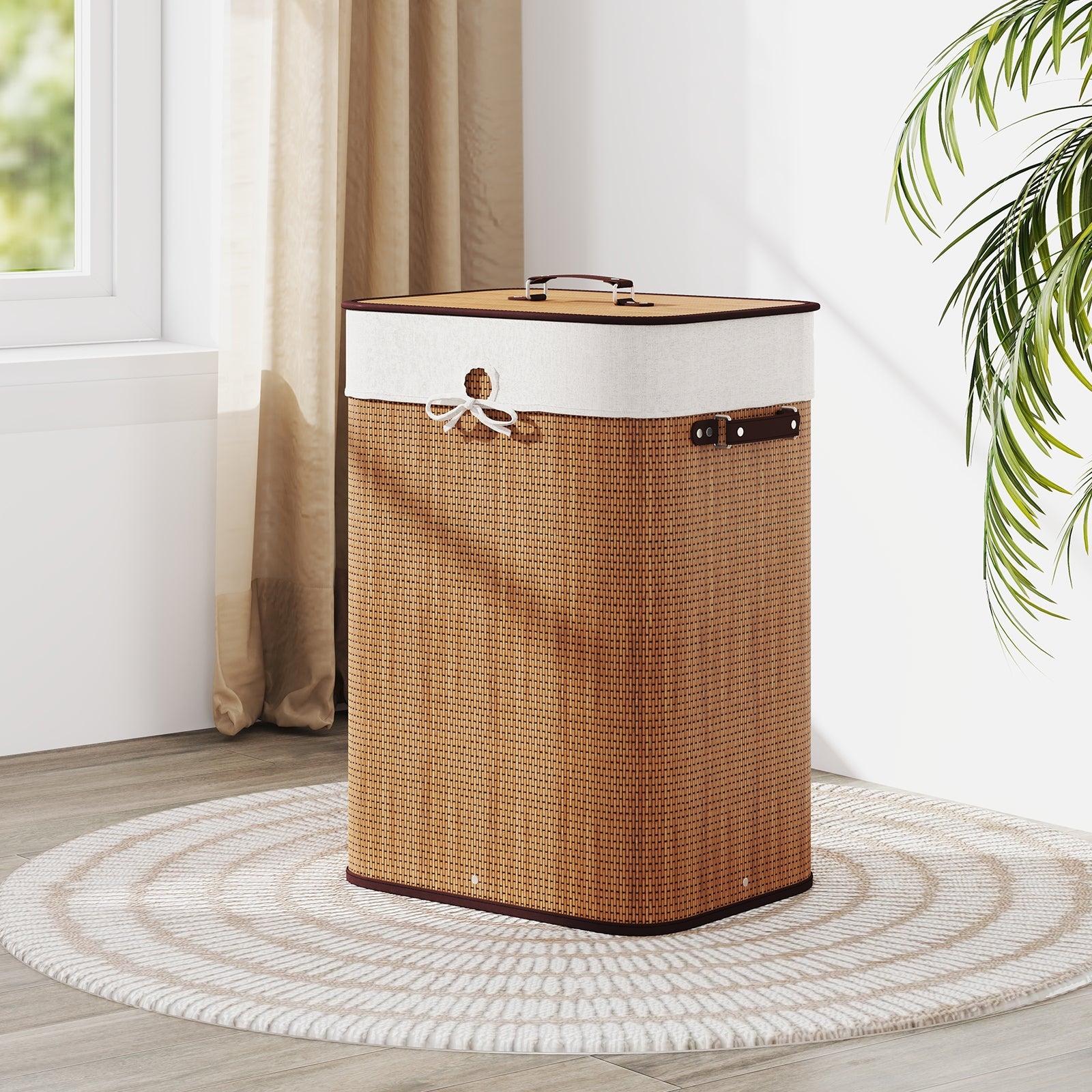 19 Gal Rectangle Laundry Basket Bamboo Clothes Hamper with Handles and Lid, Yellow Laundry Baskets at Gallery Canada