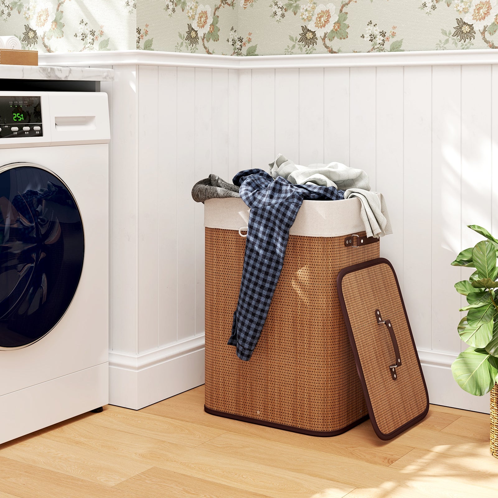 19 Gal Rectangle Laundry Basket Bamboo Clothes Hamper with Handles and Lid, Yellow Laundry Baskets at Gallery Canada