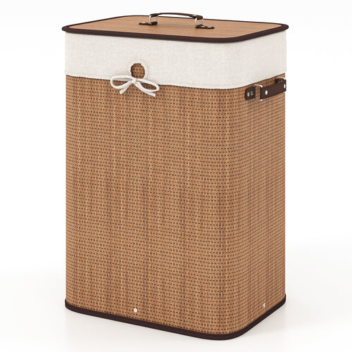19 Gal Rectangle Laundry Basket Bamboo Clothes Hamper with Handles and Lid, Yellow