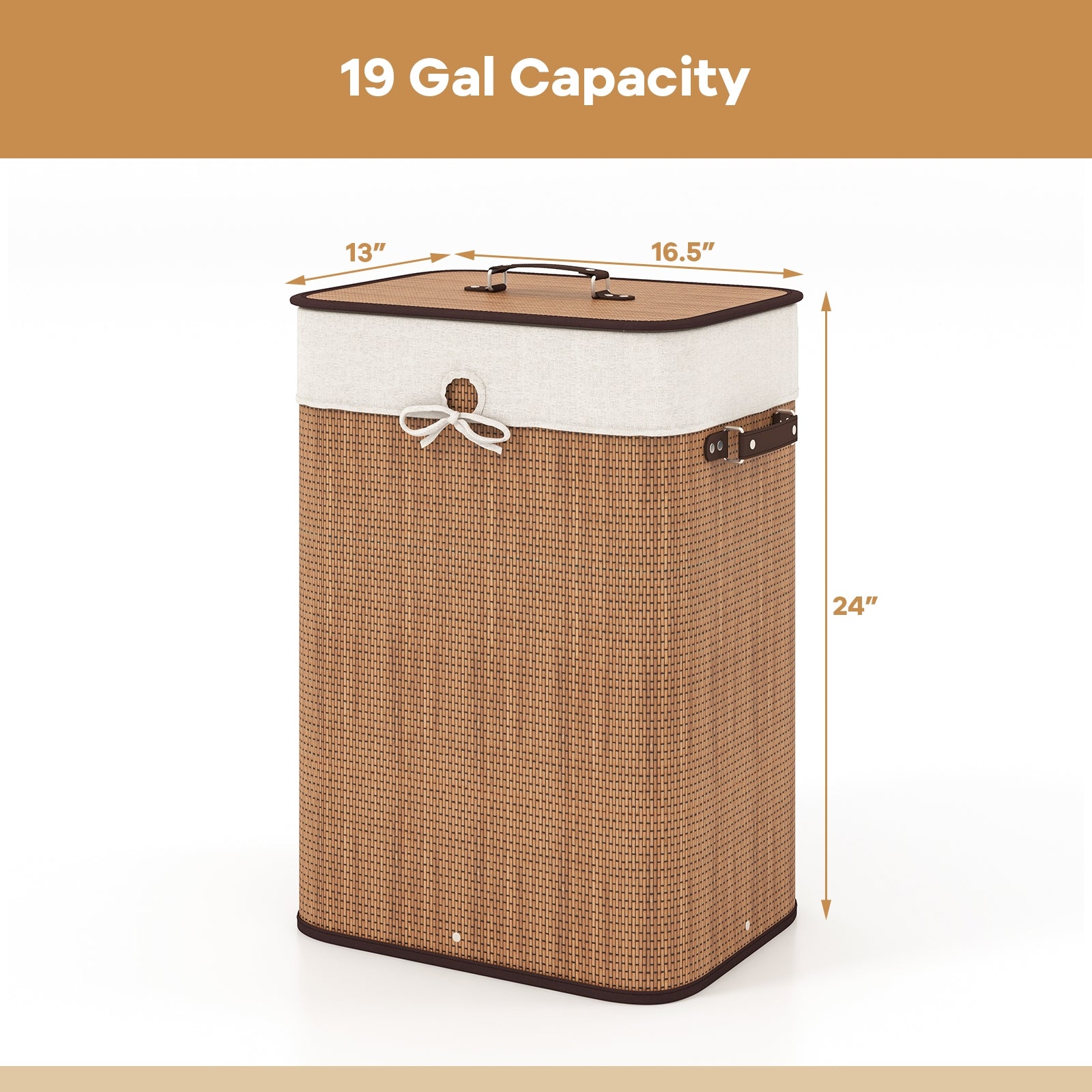 19 Gal Rectangle Laundry Basket Bamboo Clothes Hamper with Handles and Lid, Yellow Laundry Baskets at Gallery Canada