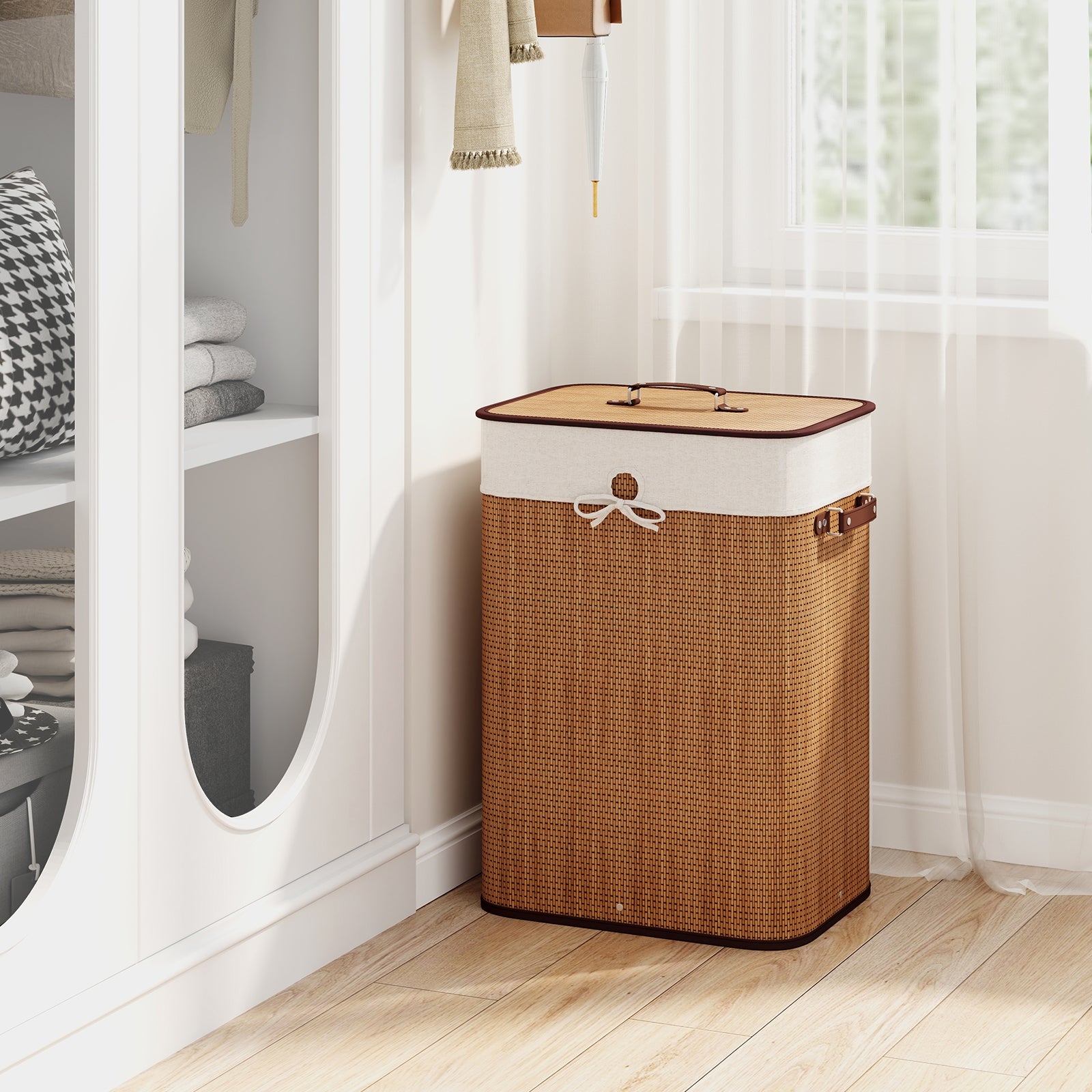 19 Gal Rectangle Laundry Basket Bamboo Clothes Hamper with Handles and Lid, Yellow Laundry Baskets at Gallery Canada