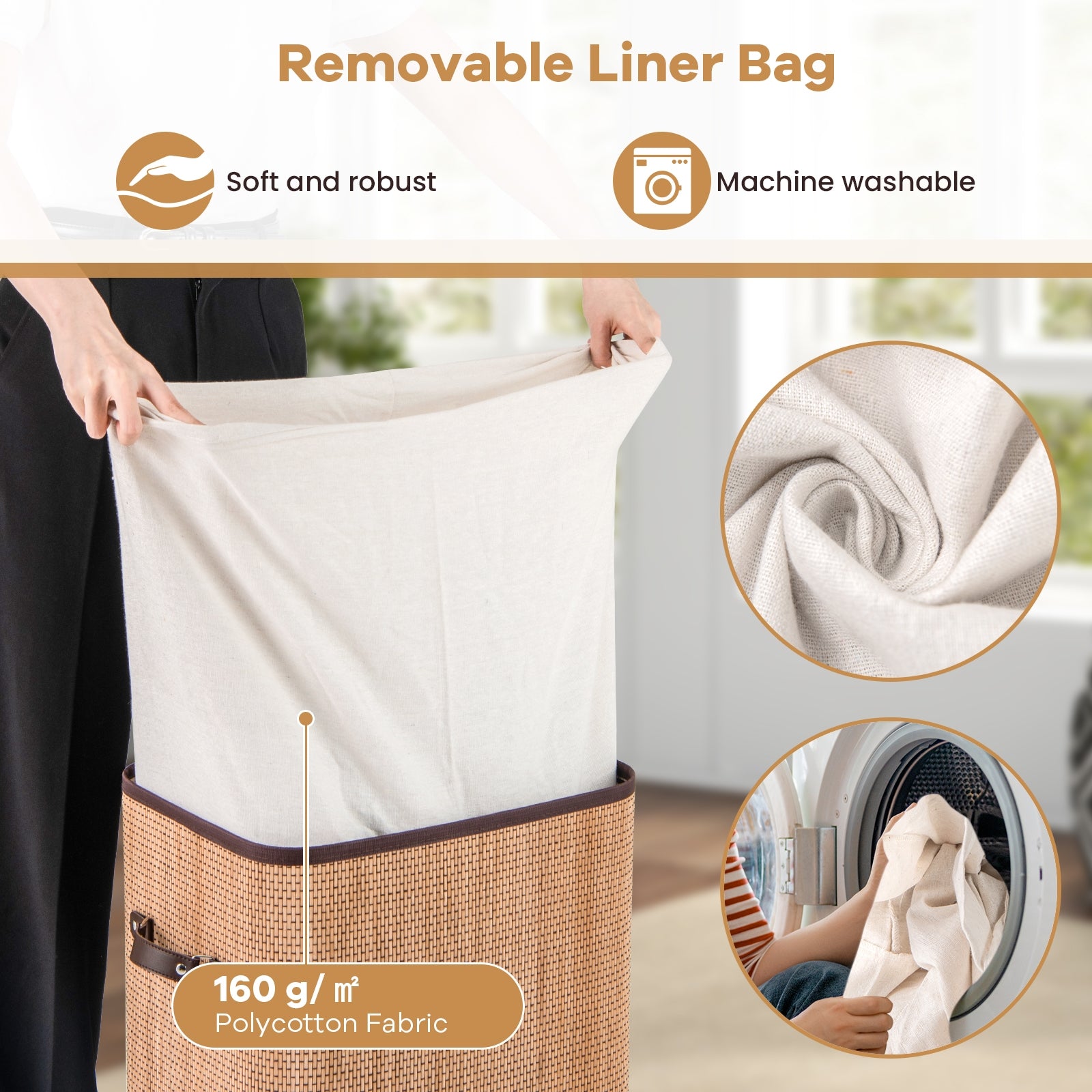 19 Gal Rectangle Laundry Basket Bamboo Clothes Hamper with Handles and Lid, Yellow Laundry Baskets at Gallery Canada