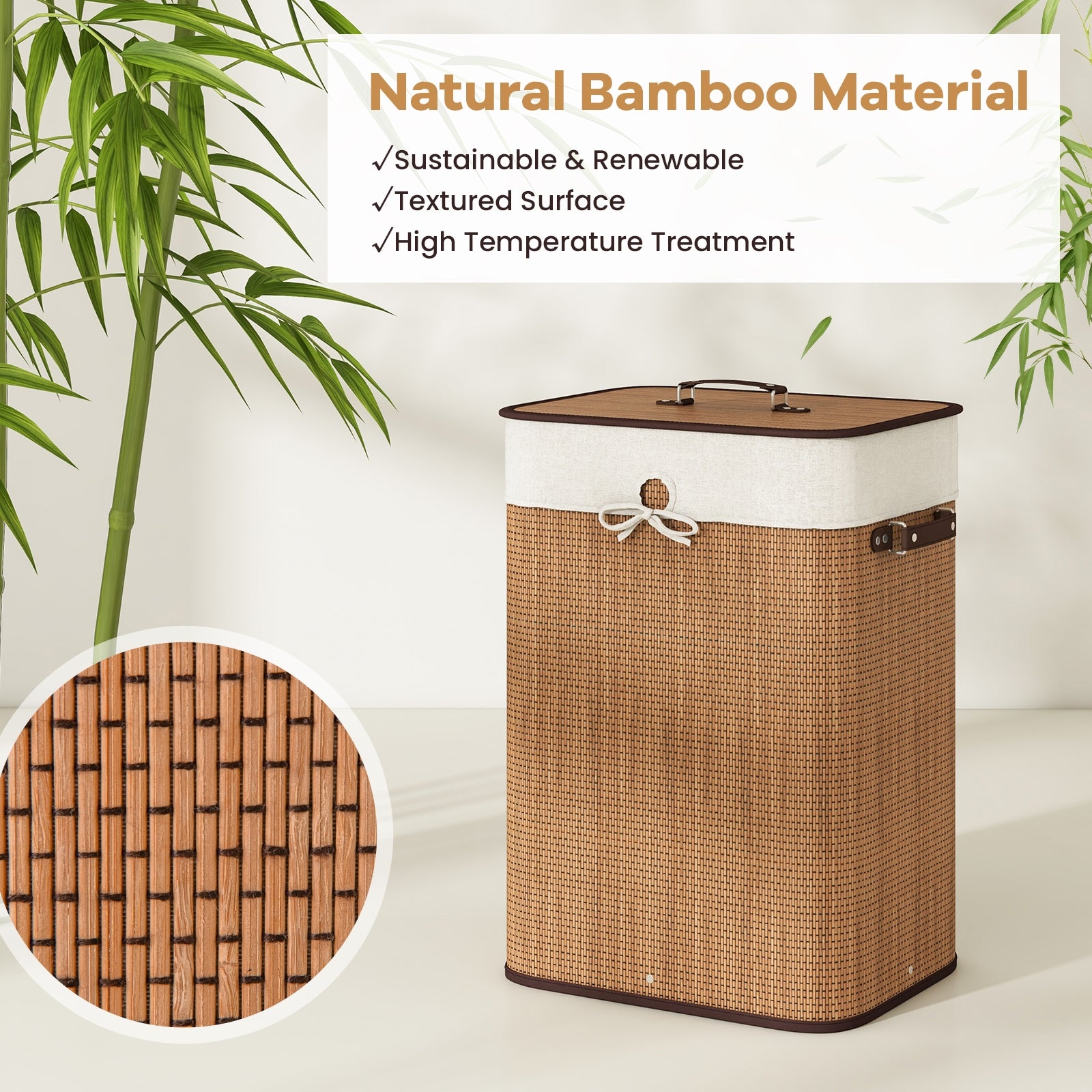 19 Gal Rectangle Laundry Basket Bamboo Clothes Hamper with Handles and Lid, Yellow Laundry Baskets at Gallery Canada