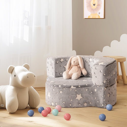 2-in-1 Toddler Chair Glow in the Dark Kids Couch with Cover Convertible Sofa, Gray