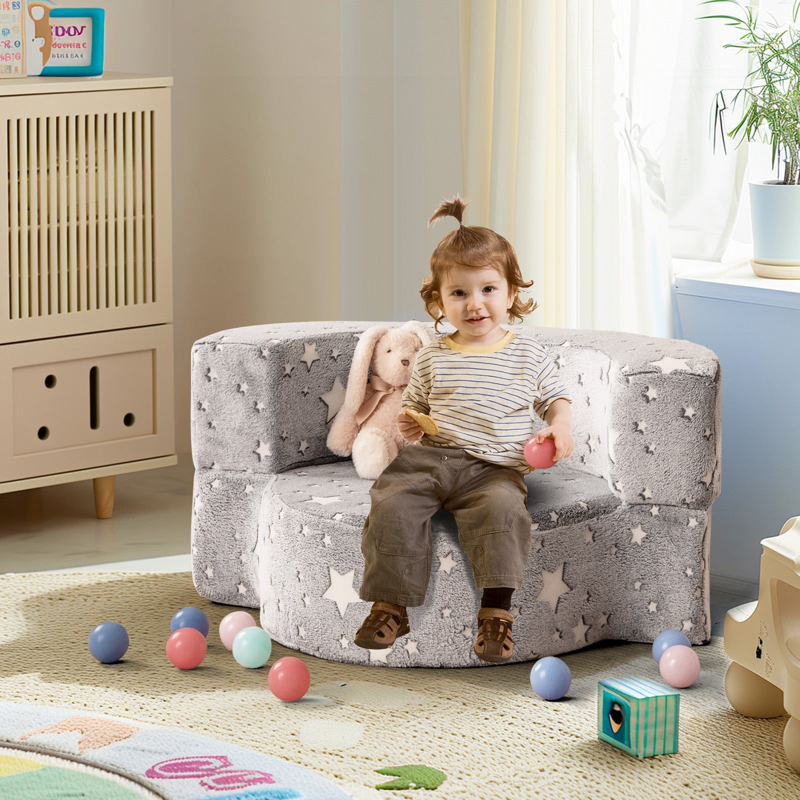 2-in-1 Toddler Chair Glow in the Dark Kids Couch with Cover Convertible Sofa, Gray Kids Chairs & Seating at Gallery Canada
