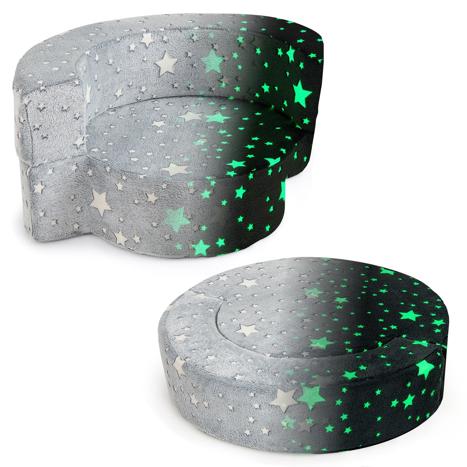 2-in-1 Toddler Chair Glow in the Dark Kids Couch with Cover Convertible Sofa, Gray Kids Chairs & Seating Gray at Gallery Canada