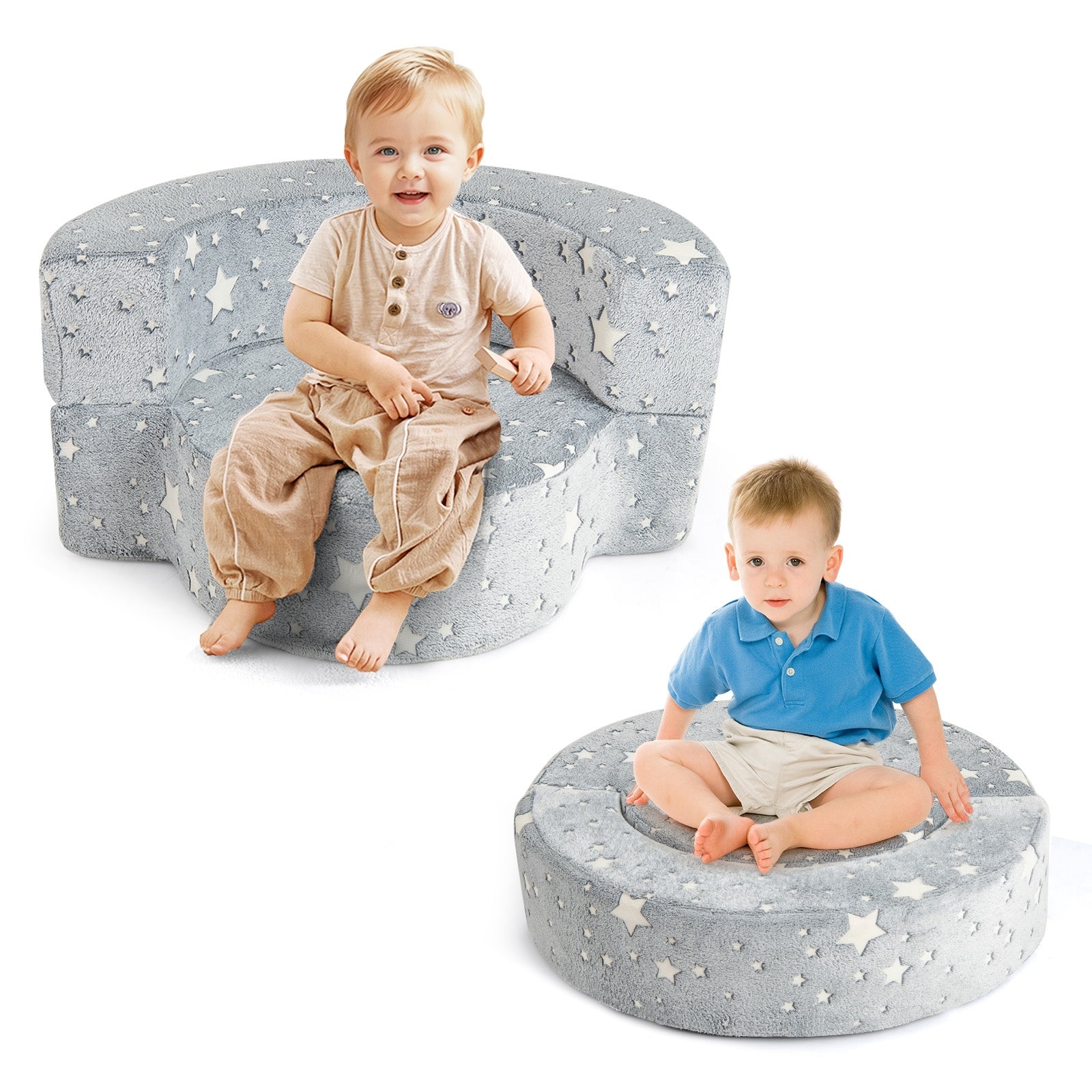 2-in-1 Toddler Chair Glow in the Dark Kids Couch with Cover Convertible Sofa, Gray Kids Chairs & Seating at Gallery Canada