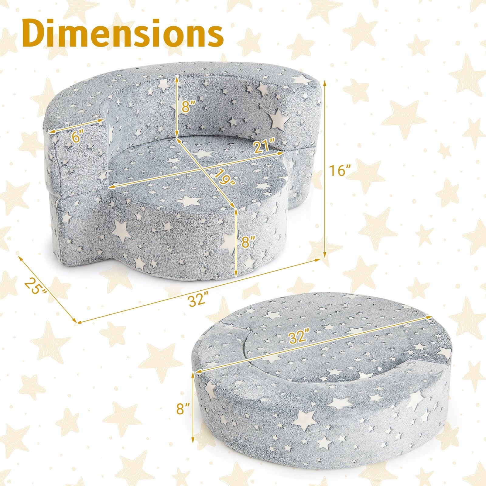 2-in-1 Toddler Chair Glow in the Dark Kids Couch with Cover Convertible Sofa, Gray Kids Chairs & Seating at Gallery Canada