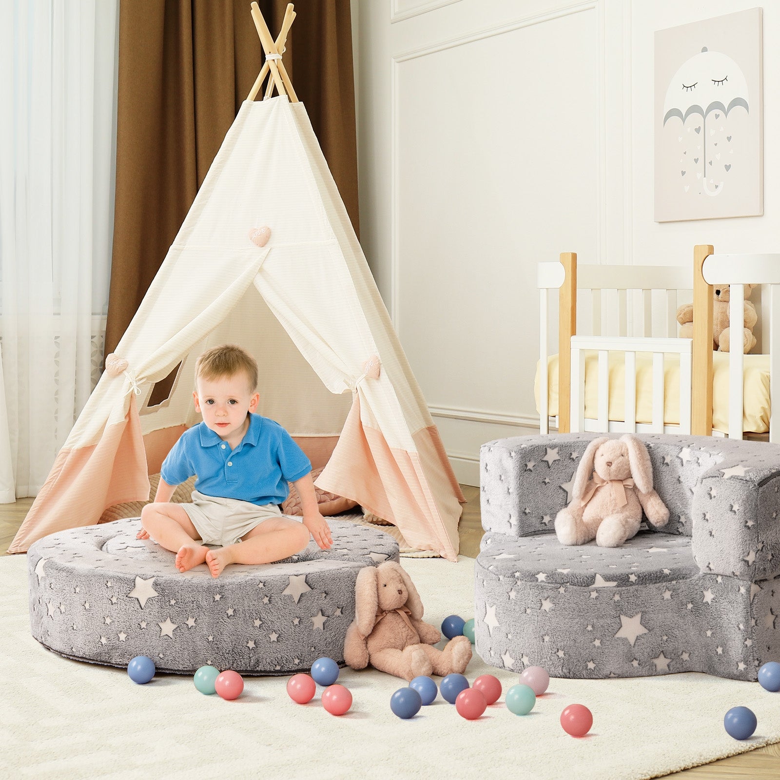 2-in-1 Toddler Chair Glow in the Dark Kids Couch with Cover Convertible Sofa, Gray Kids Chairs & Seating at Gallery Canada