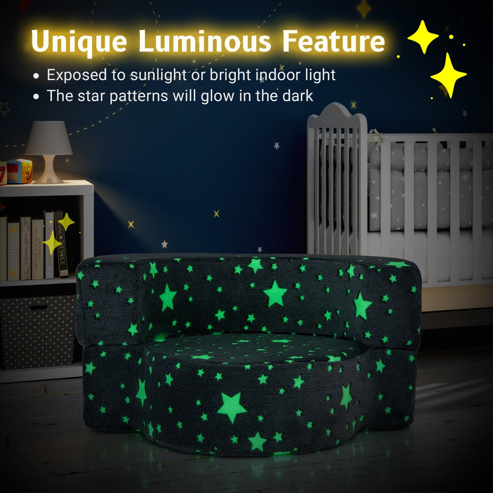 2-in-1 Toddler Chair Glow in the Dark Kids Couch with Cover Convertible Sofa, Gray Kids Chairs & Seating at Gallery Canada