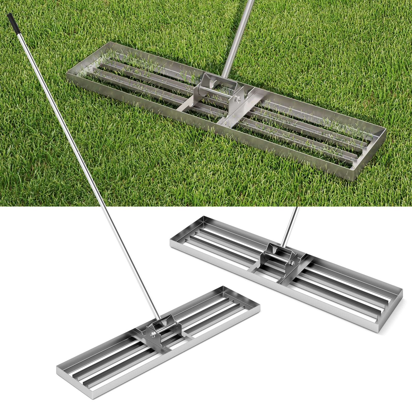42 x 10 Inch Lawn Leveling Rake with Ergonomic Handle, Silver Lawn Care Tools Silver at Gallery Canada