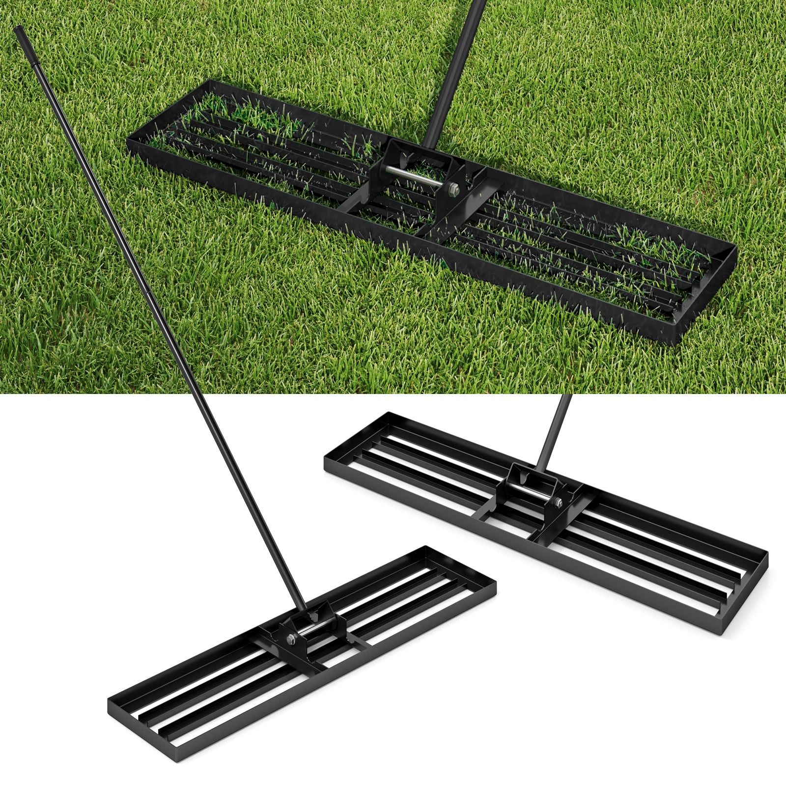 42 x 10 Inch Lawn Leveling Rake with Ergonomic Handle, Black Lawn Care Tools Black at Gallery Canada
