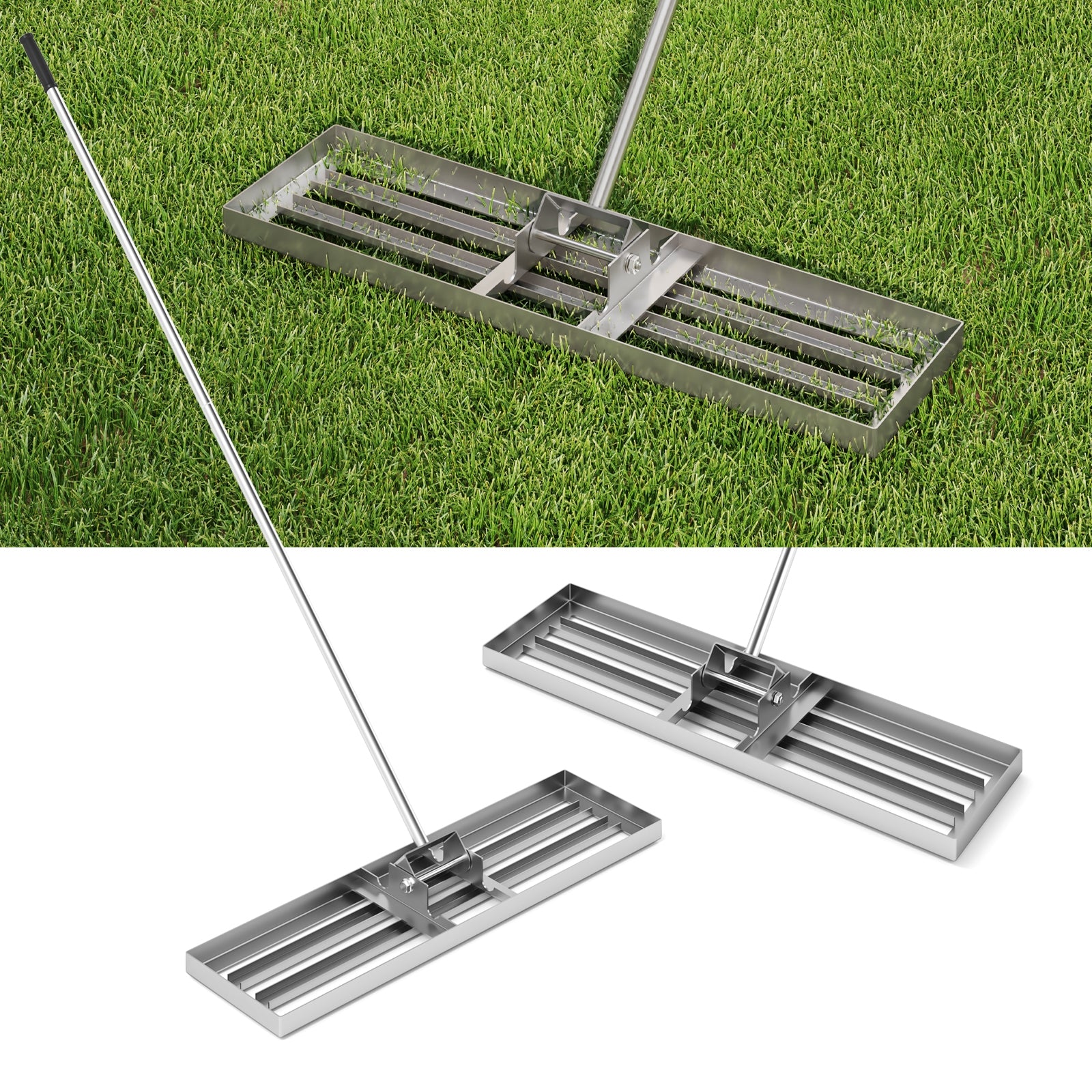36 x 10 Inch Lawn Leveling Rake with Ergonomic Handle, Silver Lawn Care Tools Silver at Gallery Canada