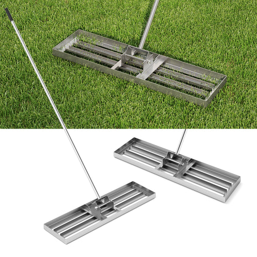 36 x 10 Inch Lawn Leveling Rake with Ergonomic Handle, Silver