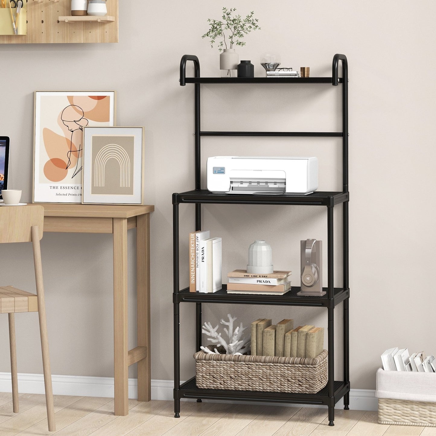 4-Tier Kitchen Microwave Storage Rack with Metal Shelves, Black Baker's Racks   at Gallery Canada