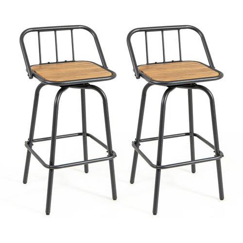 360° Swivel Bar Stool Set of 2 with Footrest and Backrest-Balck & Natural, Natural & Black