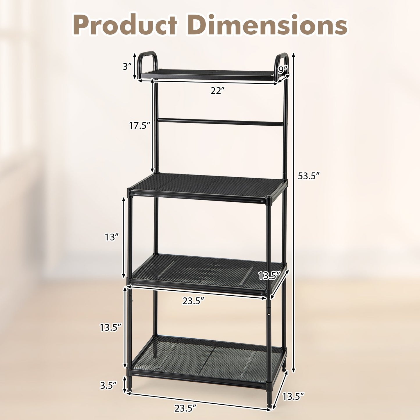 4-Tier Kitchen Microwave Storage Rack with Metal Shelves, Black Baker's Racks   at Gallery Canada