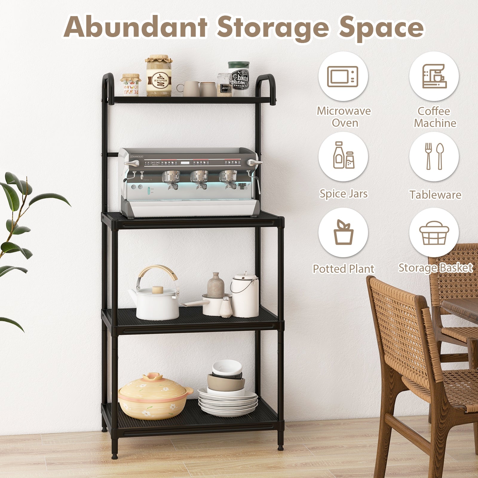 4-Tier Kitchen Microwave Storage Rack with Metal Shelves, Black Baker's Racks   at Gallery Canada