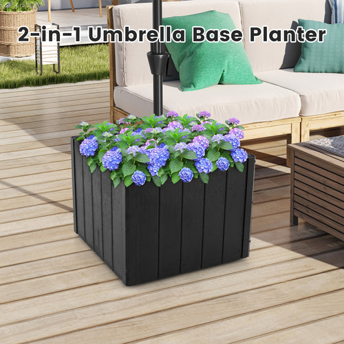 2-in-1 Outdoor Umbrella Base Planter Patio Umbrella Stand with Flower Box, Black