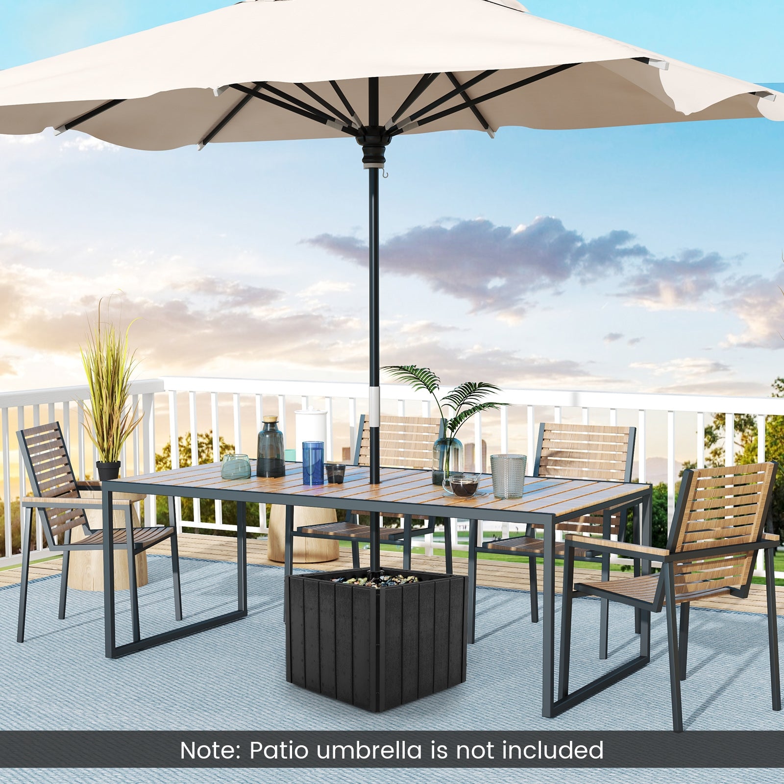 2-in-1 Outdoor Umbrella Base Planter Patio Umbrella Stand with Flower Box, Black Outdoor Umbrella Bases at Gallery Canada