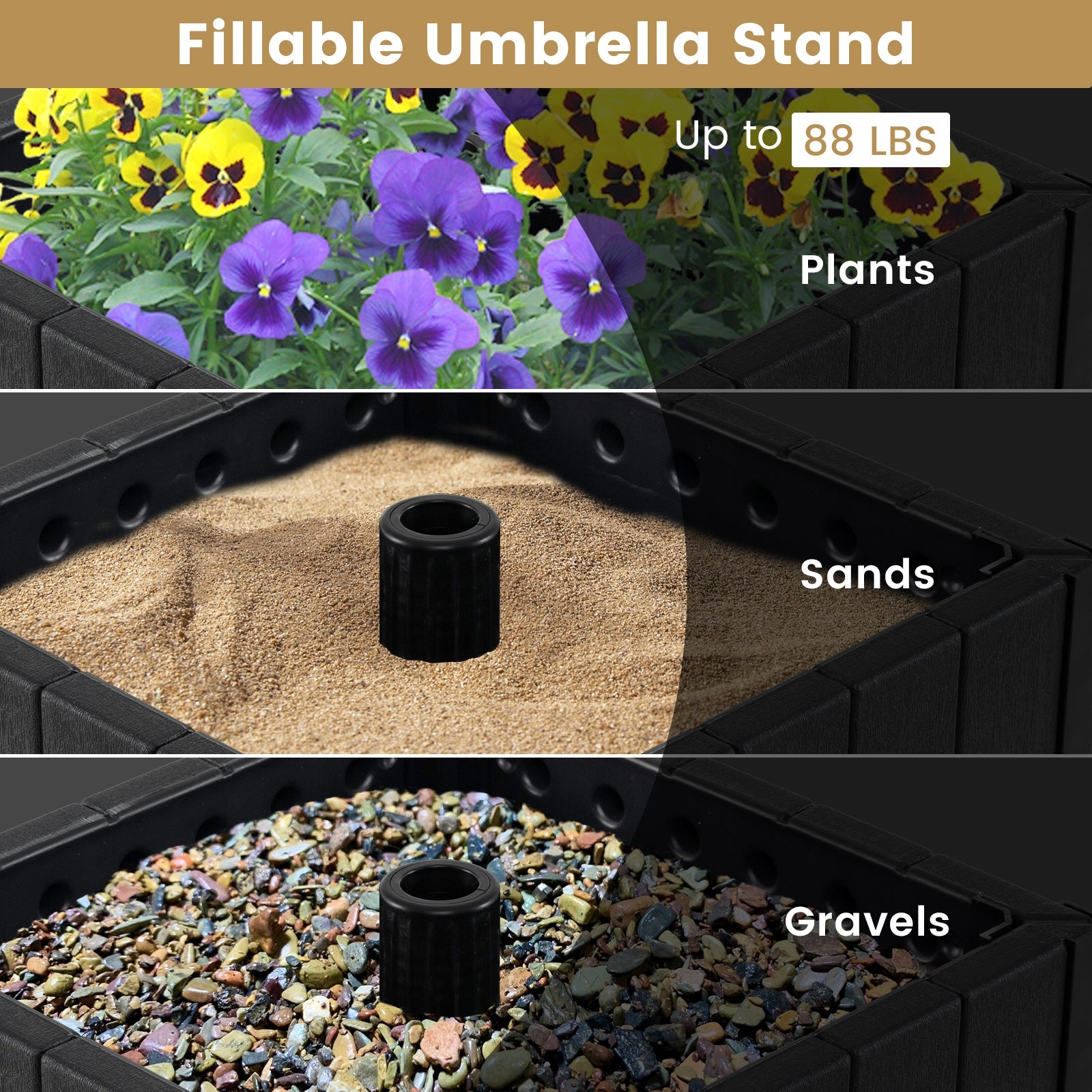 2-in-1 Outdoor Umbrella Base Planter Patio Umbrella Stand with Flower Box, Black Outdoor Umbrella Bases at Gallery Canada