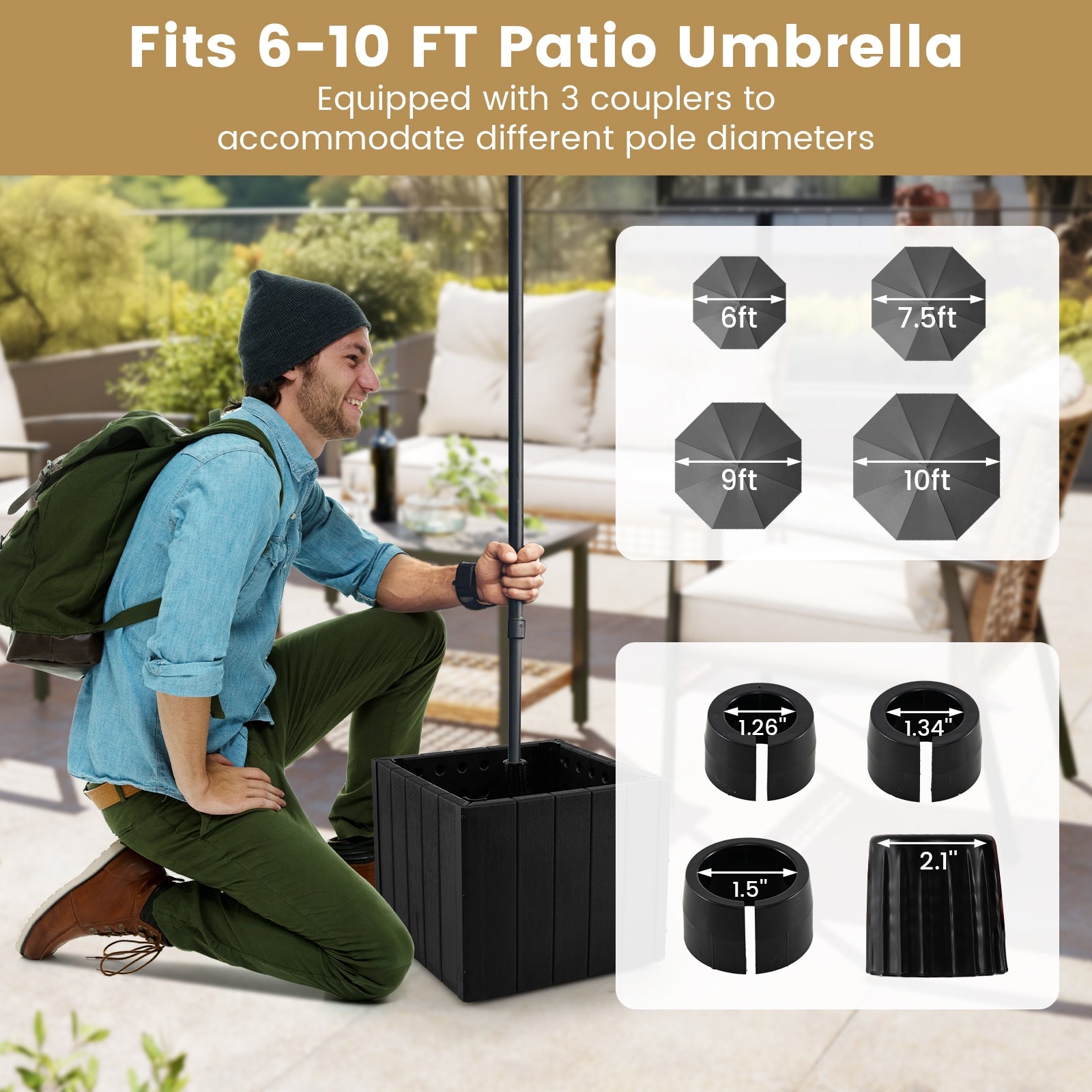 2-in-1 Outdoor Umbrella Base Planter Patio Umbrella Stand with Flower Box, Black Outdoor Umbrella Bases at Gallery Canada