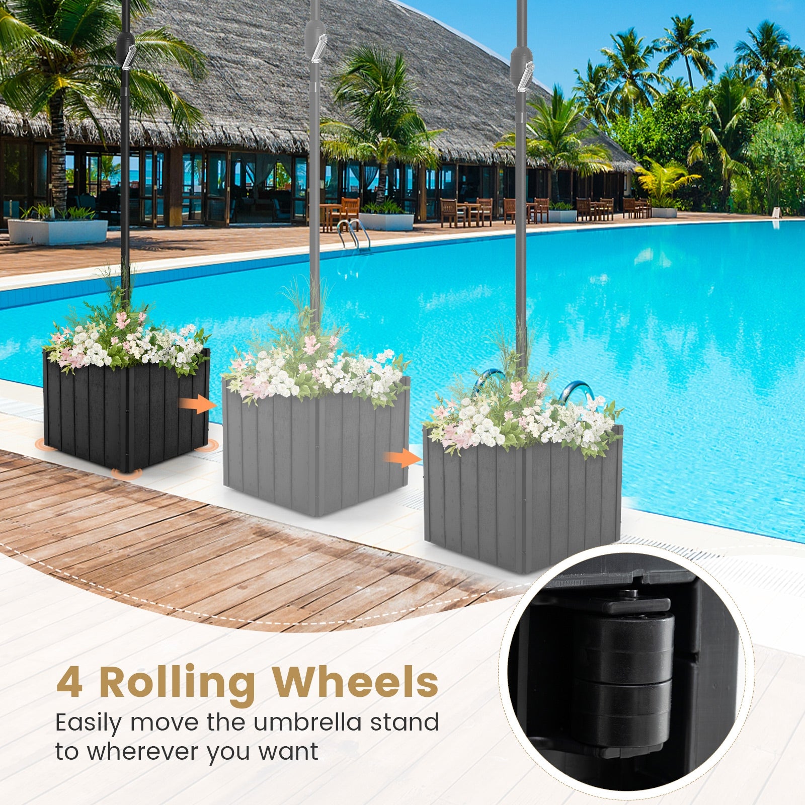 2-in-1 Outdoor Umbrella Base Planter Patio Umbrella Stand with Flower Box, Black Outdoor Umbrella Bases at Gallery Canada