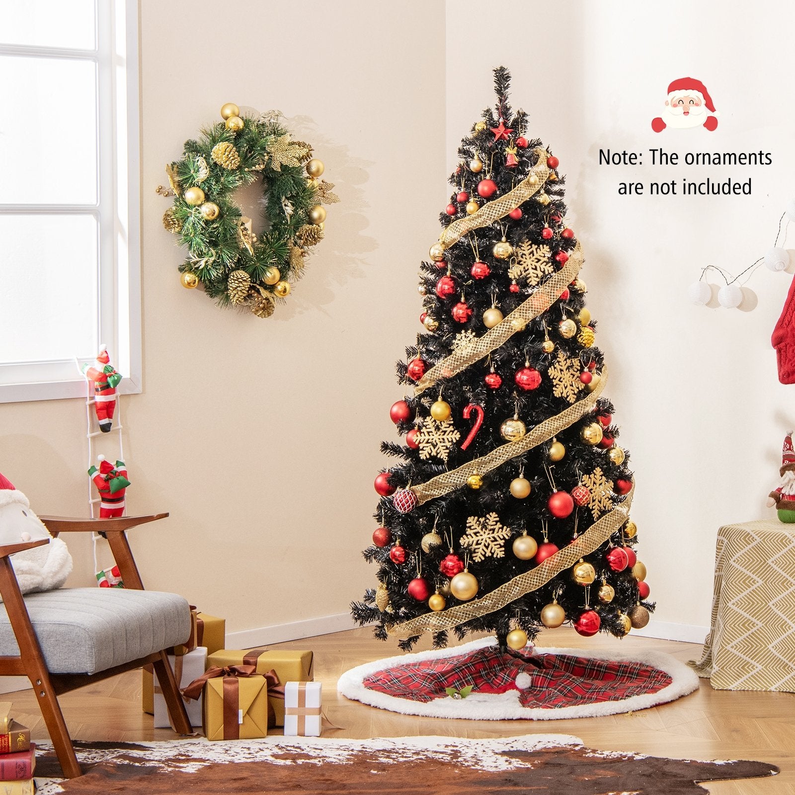 6/7 FT Artificial Christmas Tree with Bendable Top Section and Warm Light-6 FT, Black Christmas Tree   at Gallery Canada