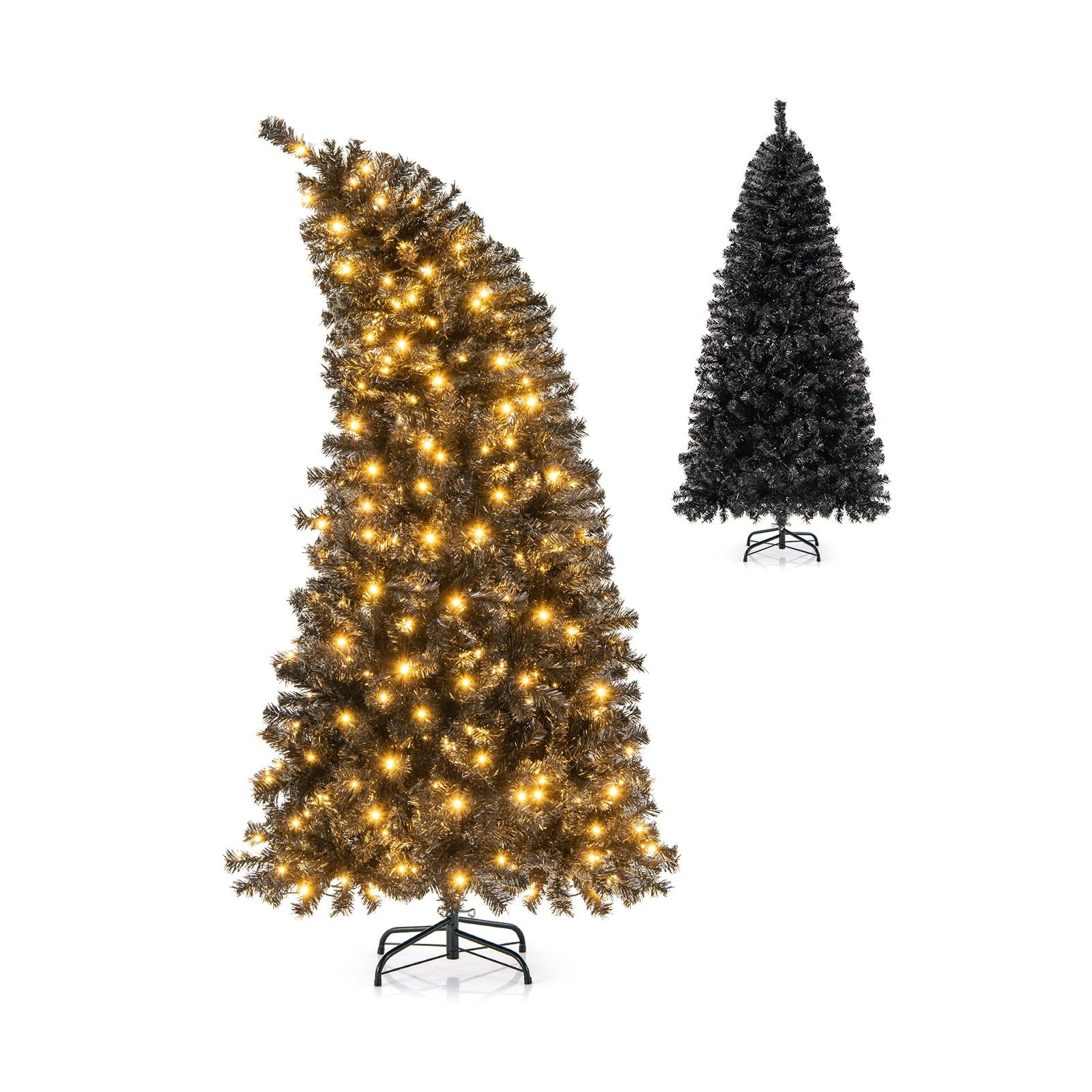 6/7 FT Artificial Christmas Tree with Bendable Top Section and Warm Light-6 FT, Black Christmas Tree Black  at Gallery Canada