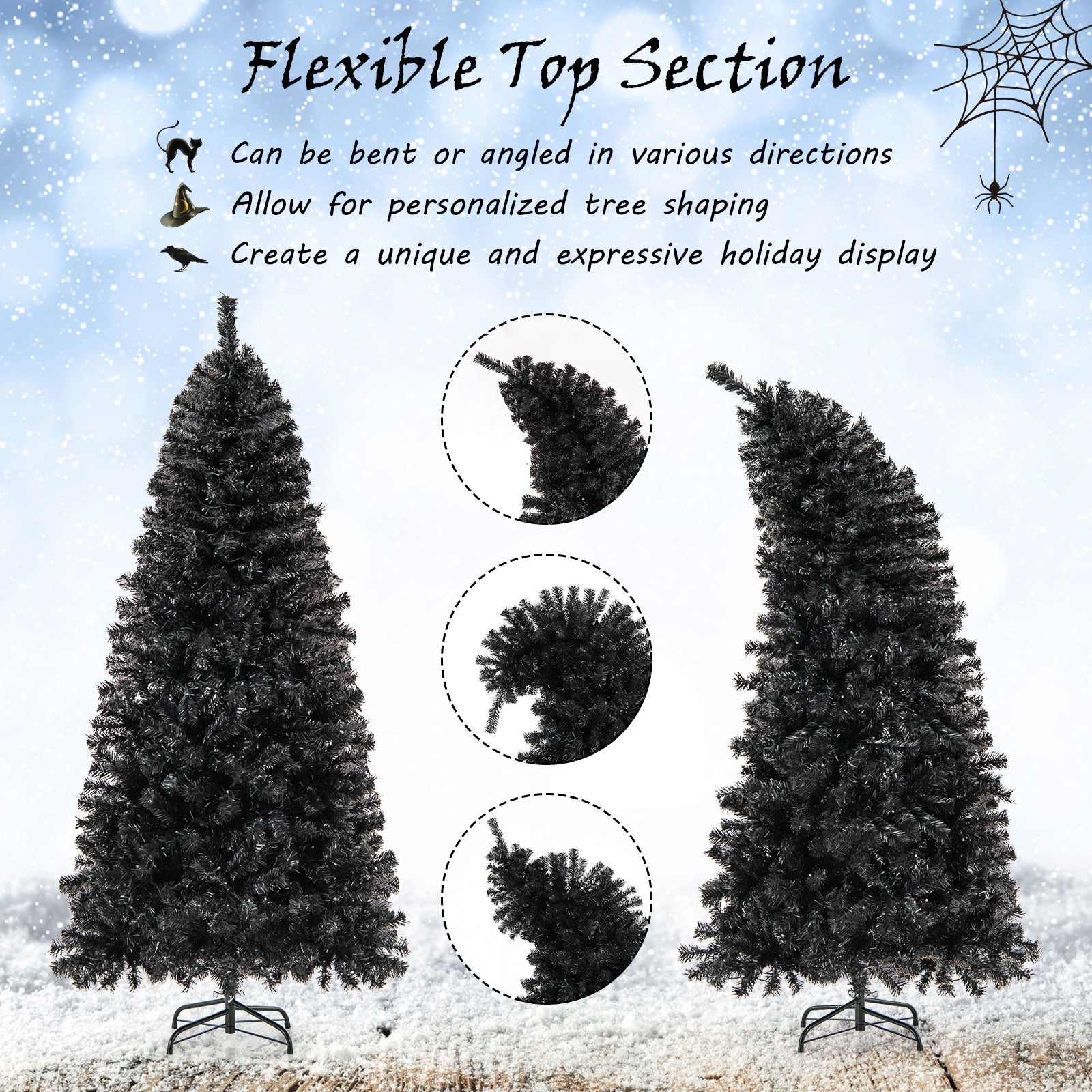 6/7 FT Artificial Christmas Tree with Bendable Top Section and Warm Light-6 FT, Black Christmas Tree   at Gallery Canada