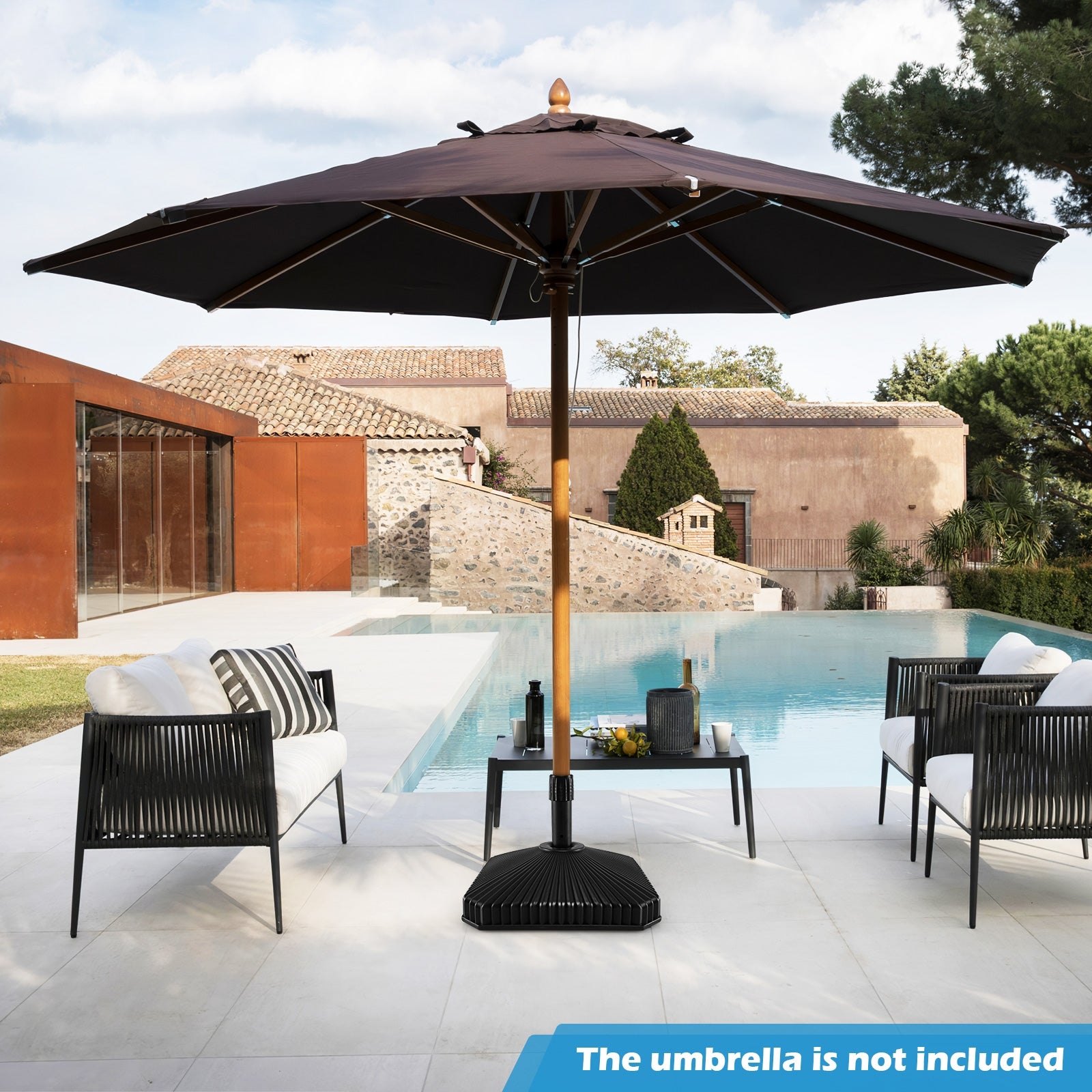 Fillable Umbrella Base with Shell Texture and 3 Coupler Sizes, Black Outdoor Umbrella Bases at Gallery Canada
