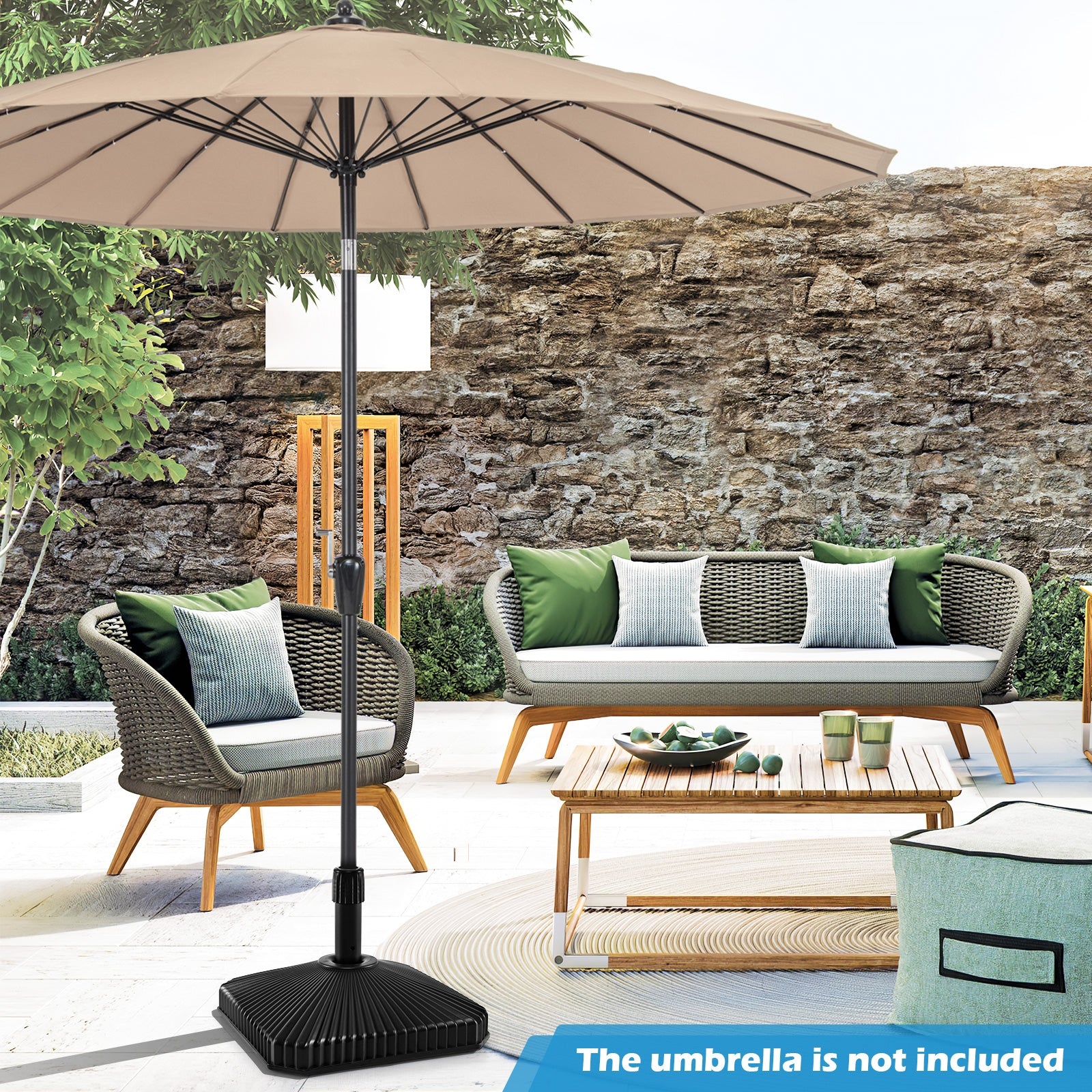Fillable Umbrella Base with Shell Texture and 3 Coupler Sizes, Black Outdoor Umbrella Bases at Gallery Canada