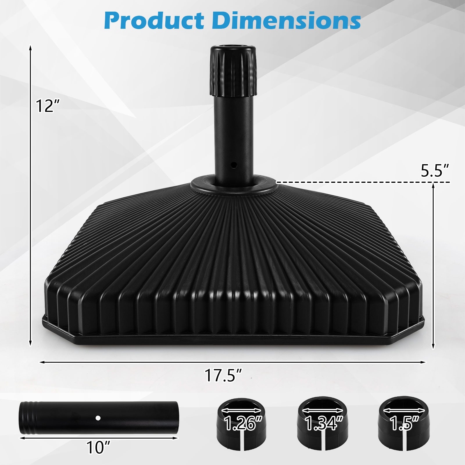 Fillable Umbrella Base with Shell Texture and 3 Coupler Sizes, Black Outdoor Umbrella Bases at Gallery Canada