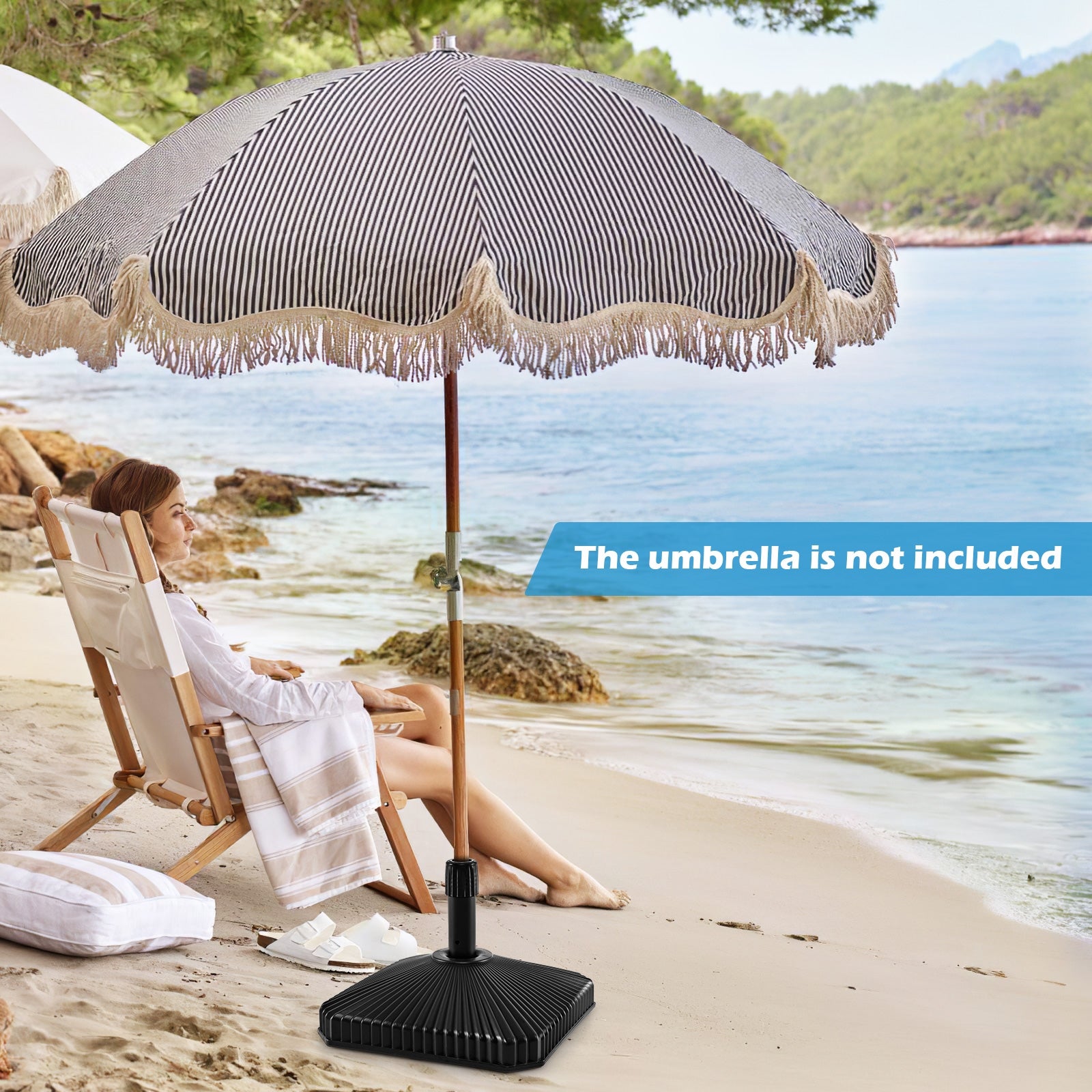 Fillable Umbrella Base with Shell Texture and 3 Coupler Sizes, Black Outdoor Umbrella Bases at Gallery Canada
