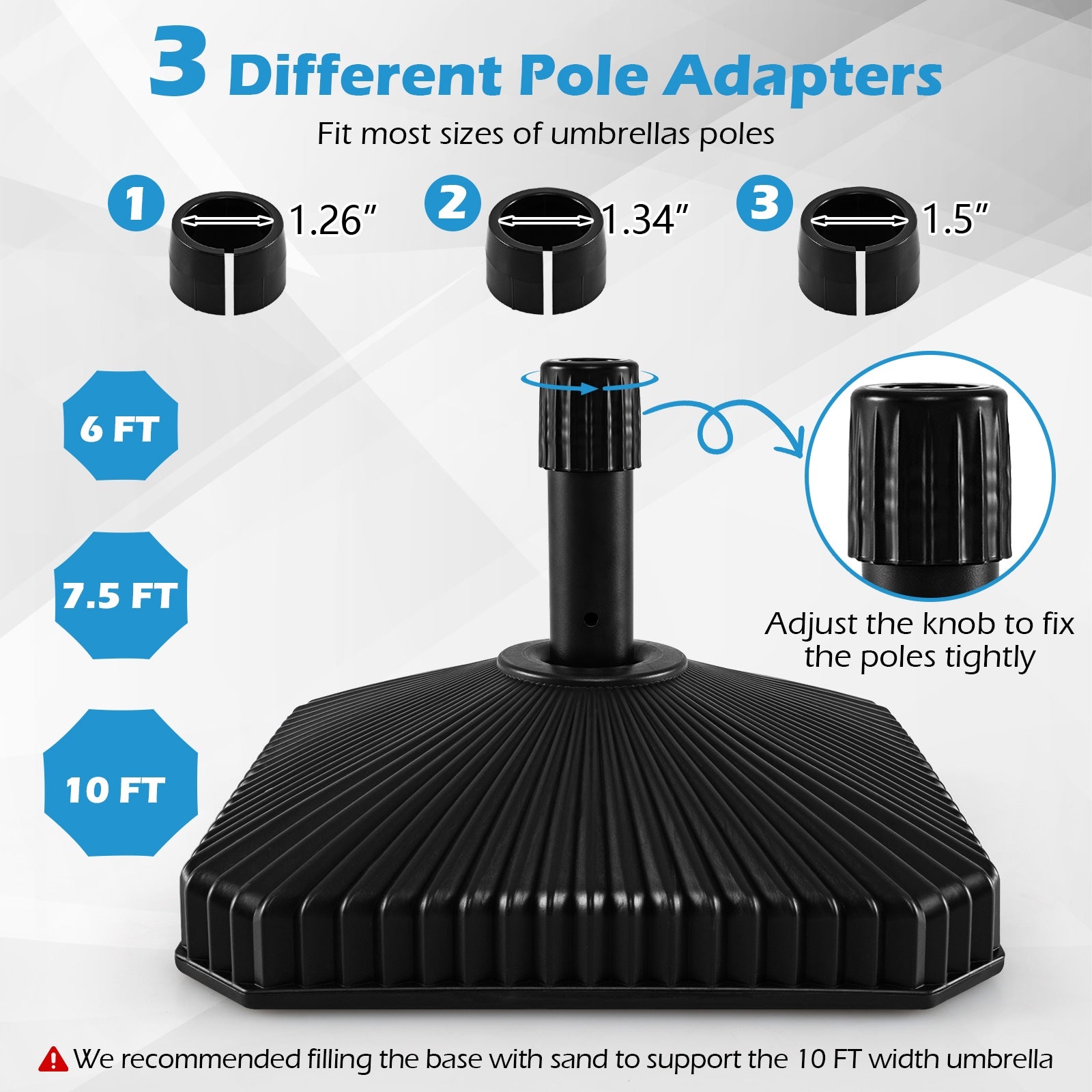 Fillable Umbrella Base with Shell Texture and 3 Coupler Sizes, Black Outdoor Umbrella Bases at Gallery Canada
