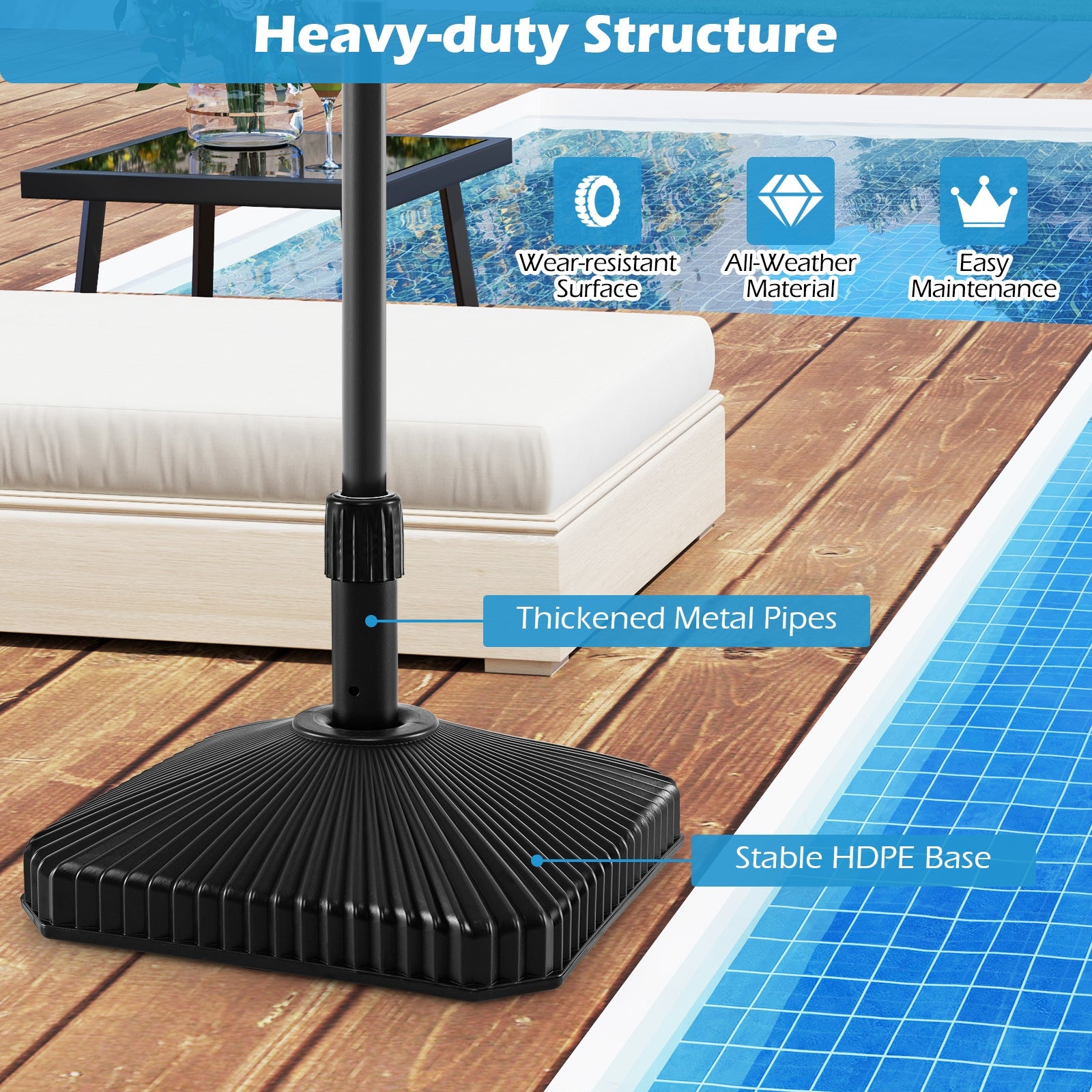 Fillable Umbrella Base with Shell Texture and 3 Coupler Sizes, Black Outdoor Umbrella Bases at Gallery Canada