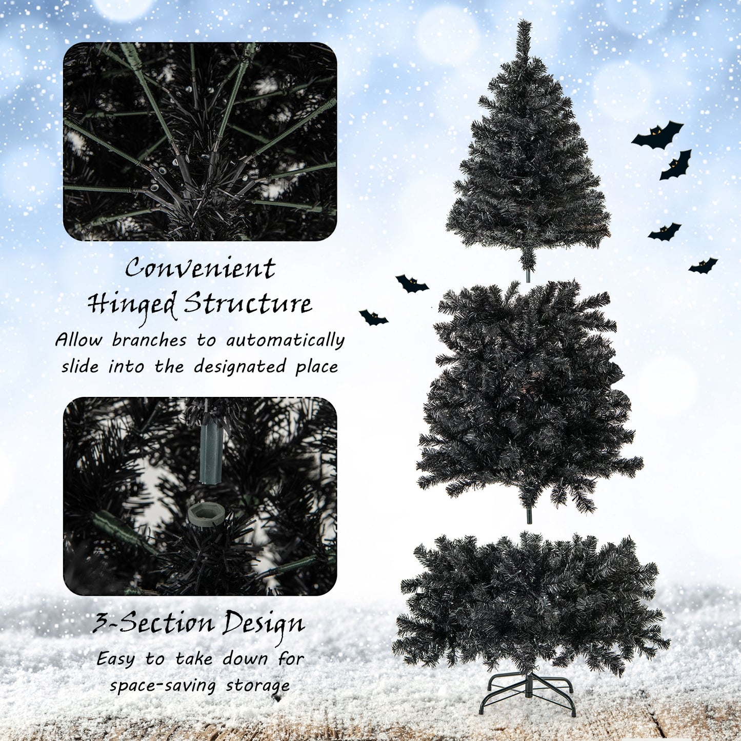 6/7 FT Artificial Christmas Tree with Bendable Top Section and Warm Light-6 FT, Black Christmas Tree   at Gallery Canada