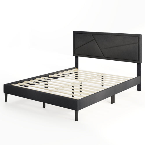 Twin/Full/Queen Size Upholstered Platform Bed Frame with High Headboard-Queen Size, Gray