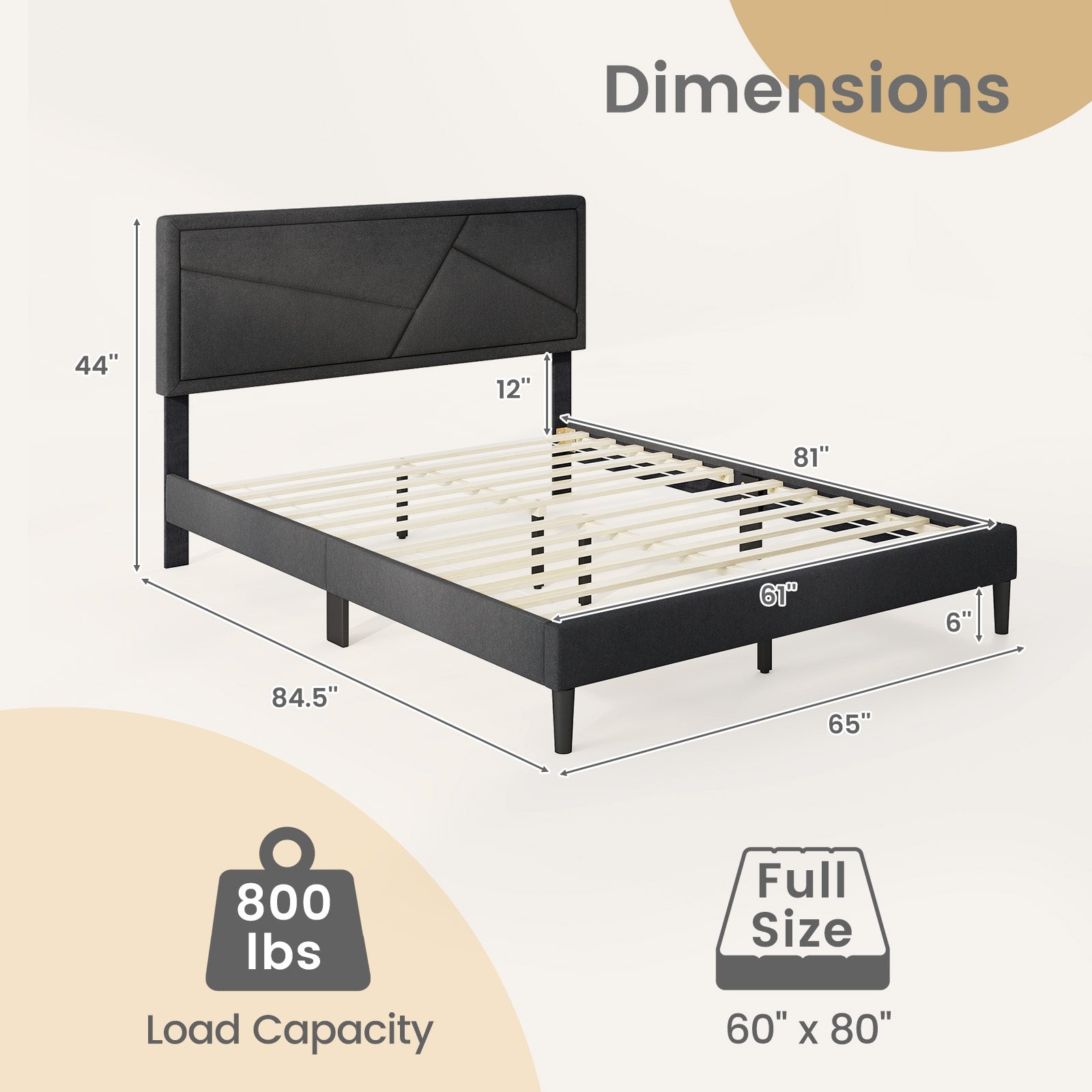 Twin/Full/Queen Size Upholstered Platform Bed Frame with High Headboard-Queen Size, Gray Simple Bed Frame at Gallery Canada