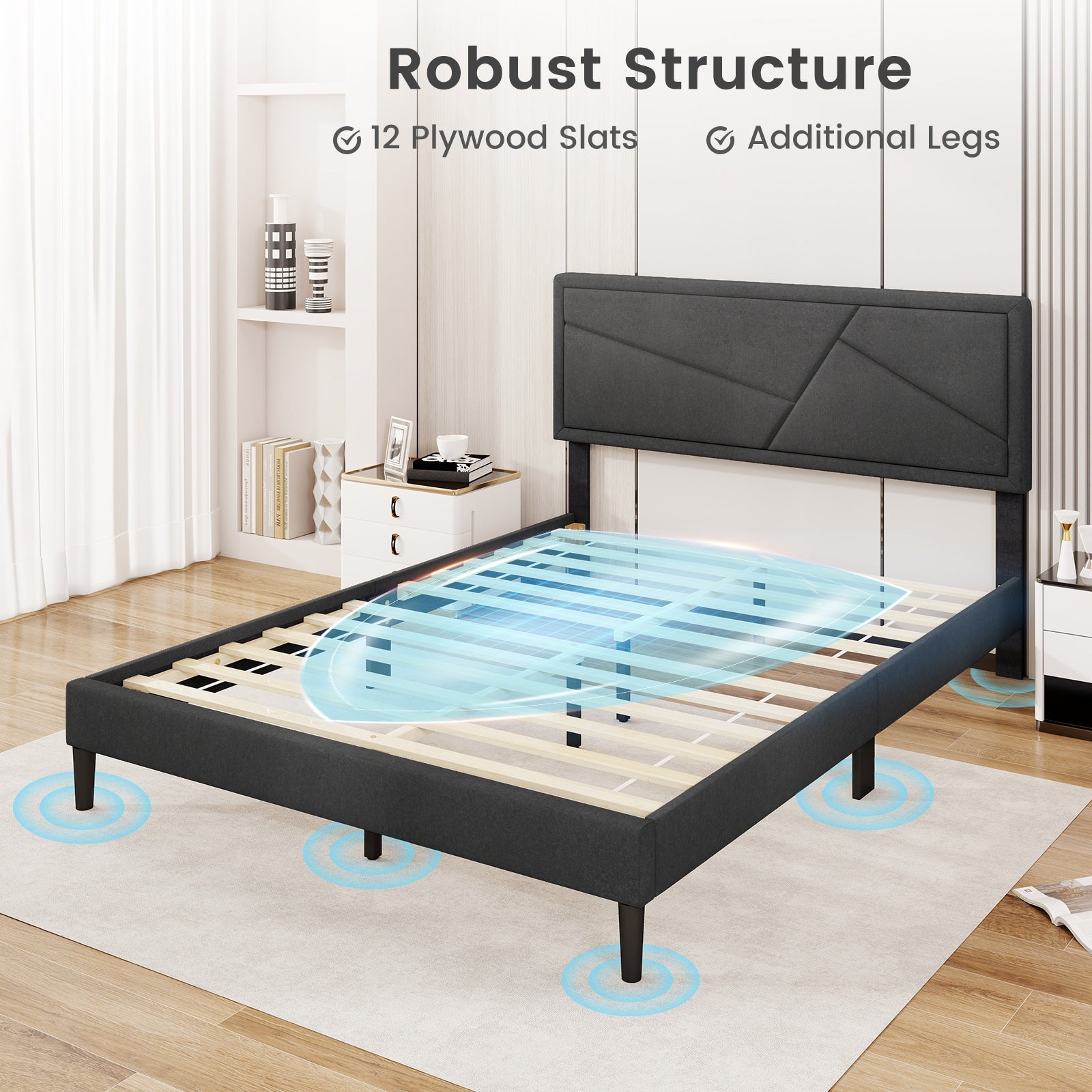Twin/Full/Queen Size Upholstered Platform Bed Frame with High Headboard-Queen Size, Gray Simple Bed Frame at Gallery Canada