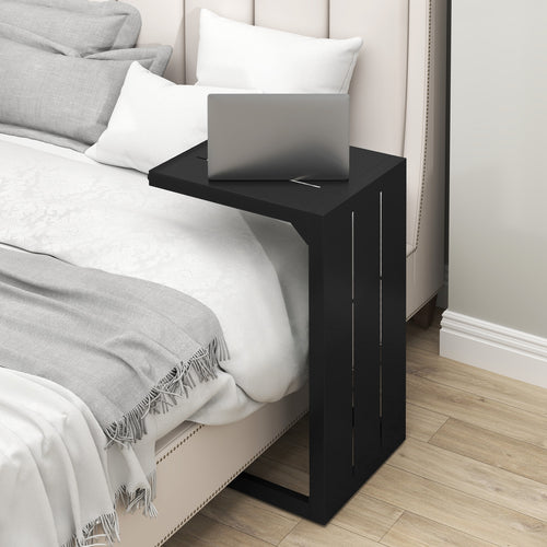C-Shaped End Table Convertible Coffee Table with Adjustable Foot Pads, Black