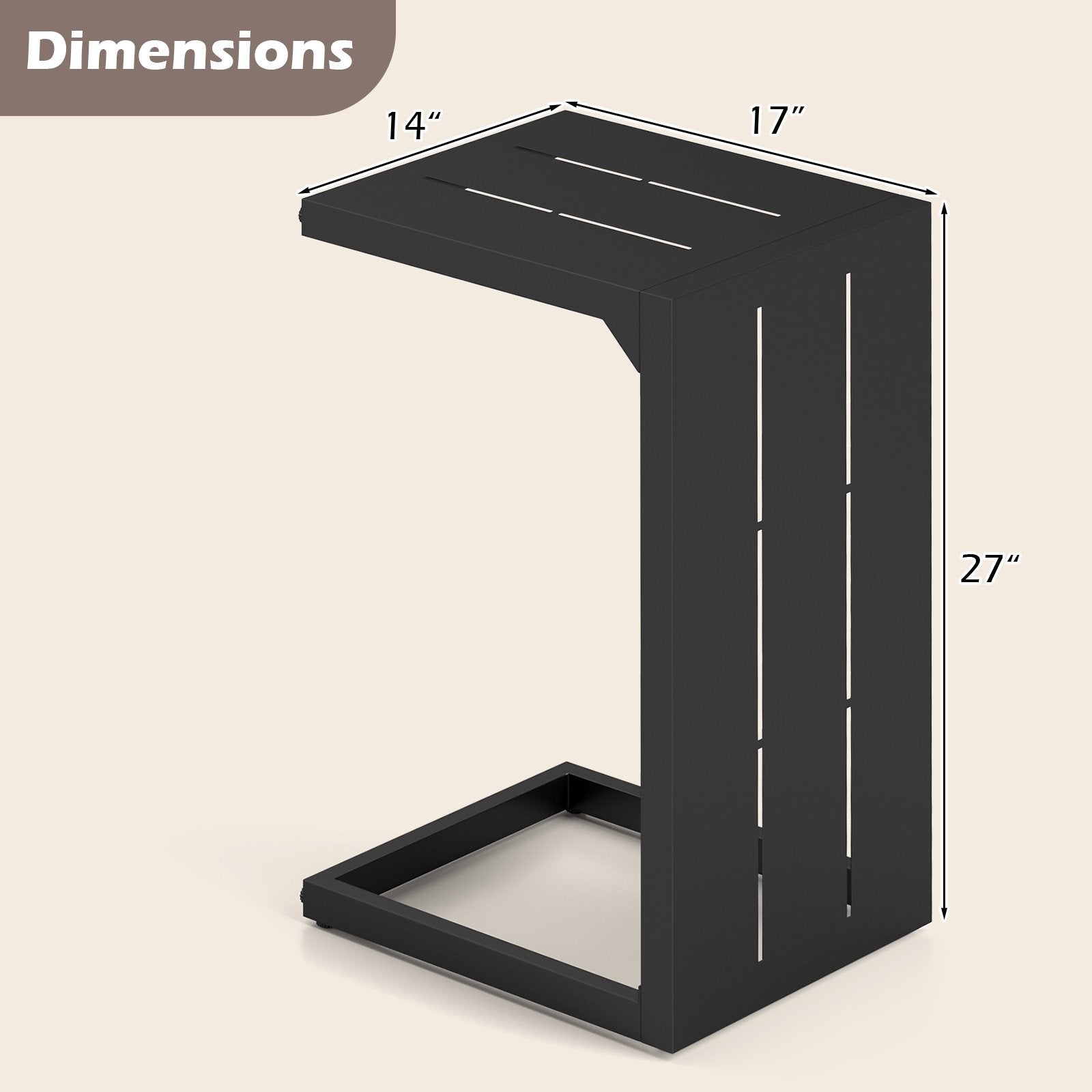 C-Shaped End Table Convertible Coffee Table with Adjustable Foot Pads, Black Patio Coffee Tables at Gallery Canada