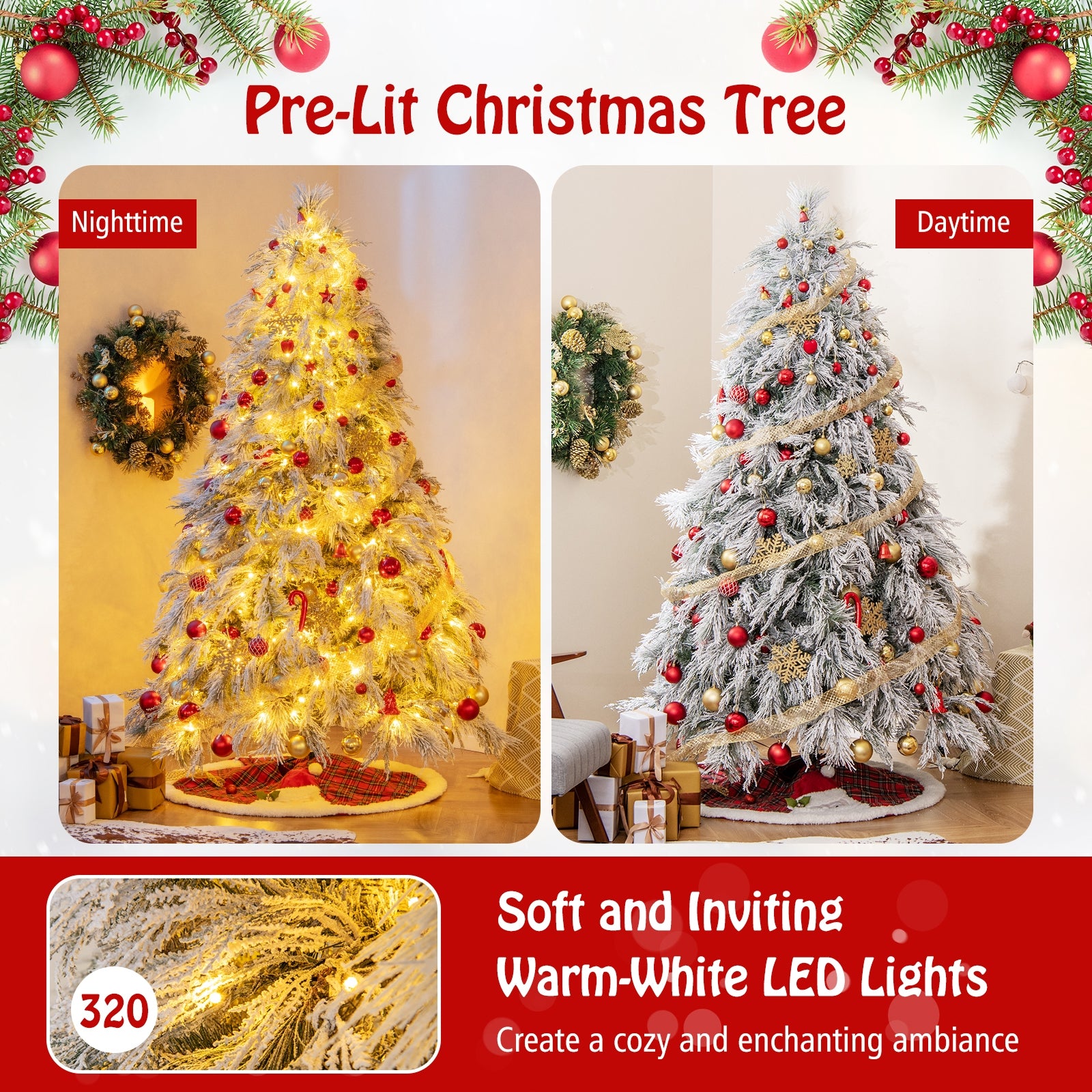 Flocked Christmas Tree Warm White LED Lights and Branch Tips-L Christmas Tree   at Gallery Canada