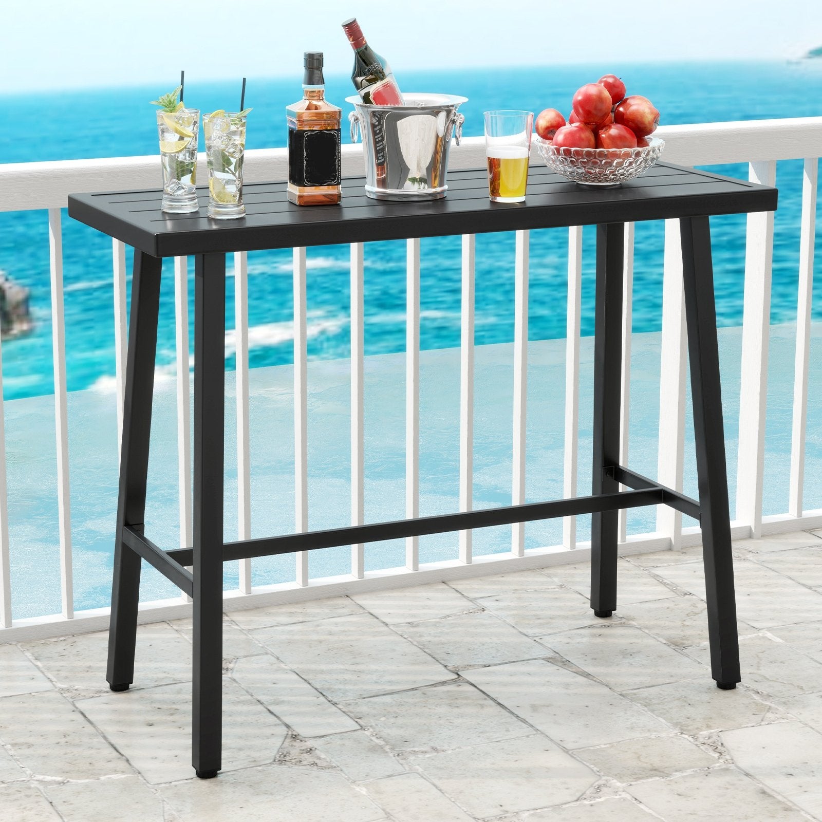 36 Inches Patio Counter Height Bar Table with Adjustable Foot Pads, Black Patio Coffee Tables at Gallery Canada
