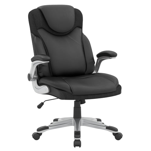 Ergonomic Office PU Leather Executive Chair with Flip-up Armrests and Rocking Function, Black