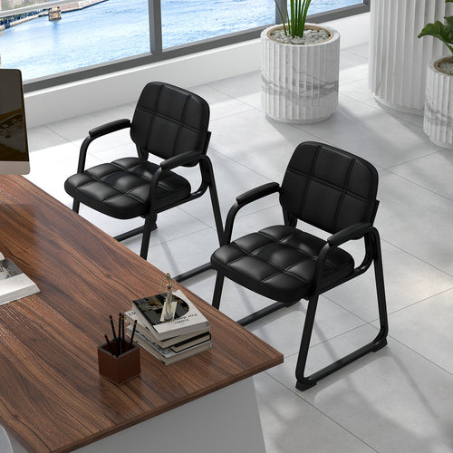 Set of 4 Upholstered Waiting Room Chair with Armrest and Ergonomic Backrest, Black