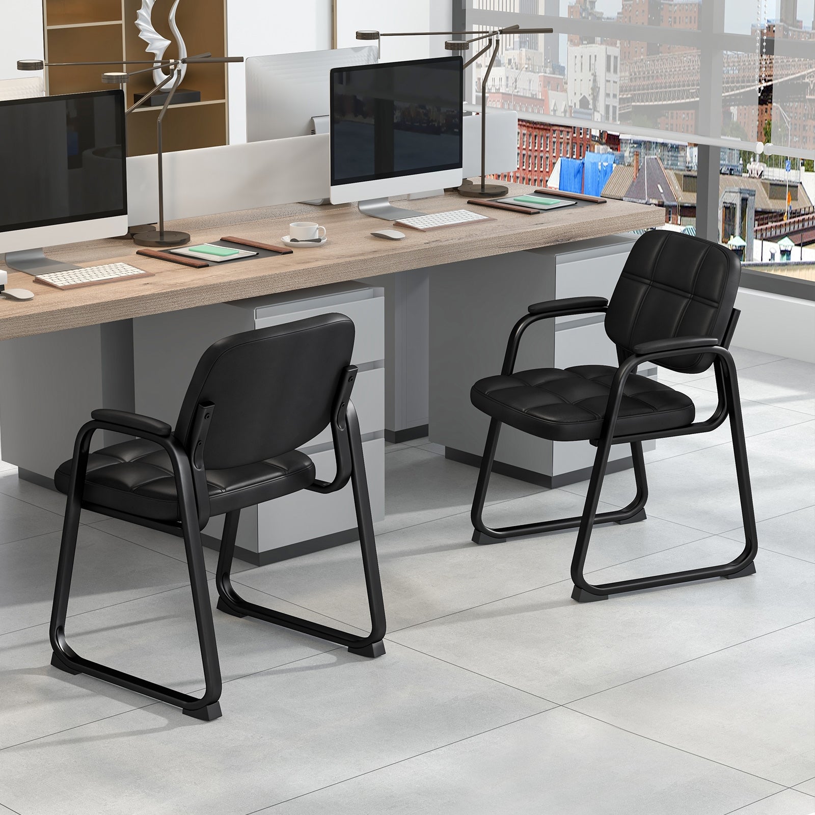 Set of 4 Upholstered Waiting Room Chair with Armrest and Ergonomic Backrest, Black Conference Chairs at Gallery Canada